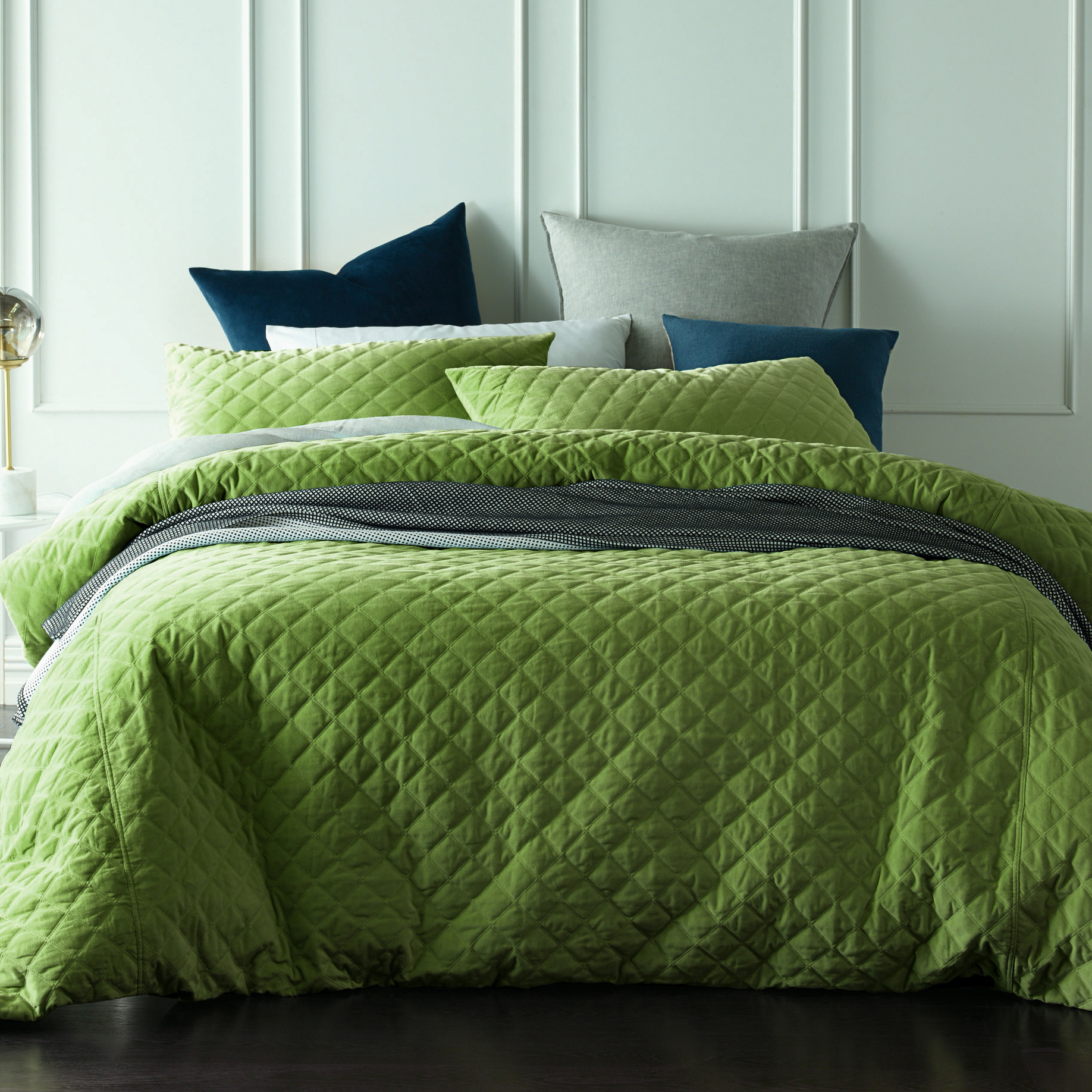 New Mossy Road Diamond Quilted Velvet Quilt Cover Set New Mossy Road Diamond Quilted Velvet Quilt Cover
