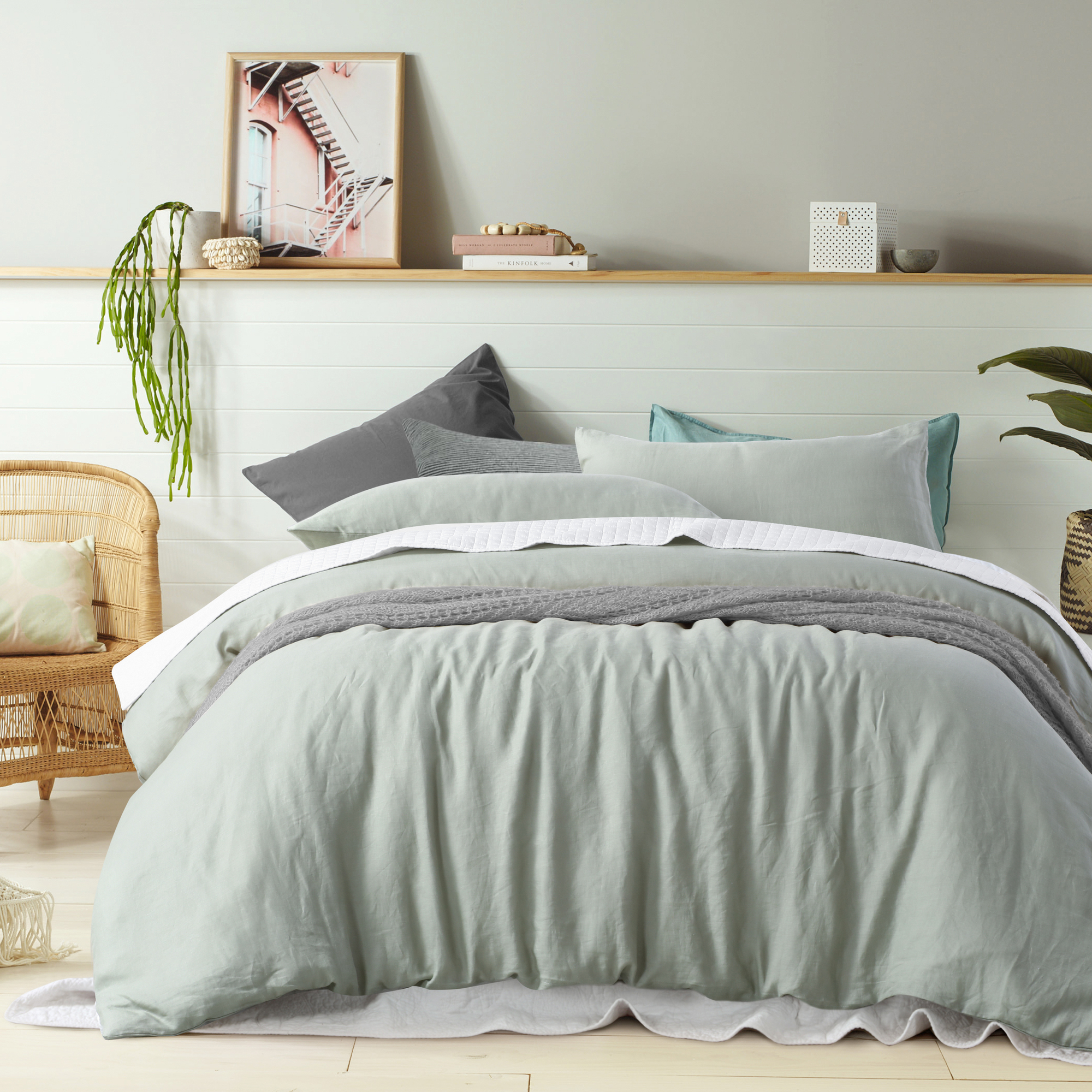 green linen duvet set