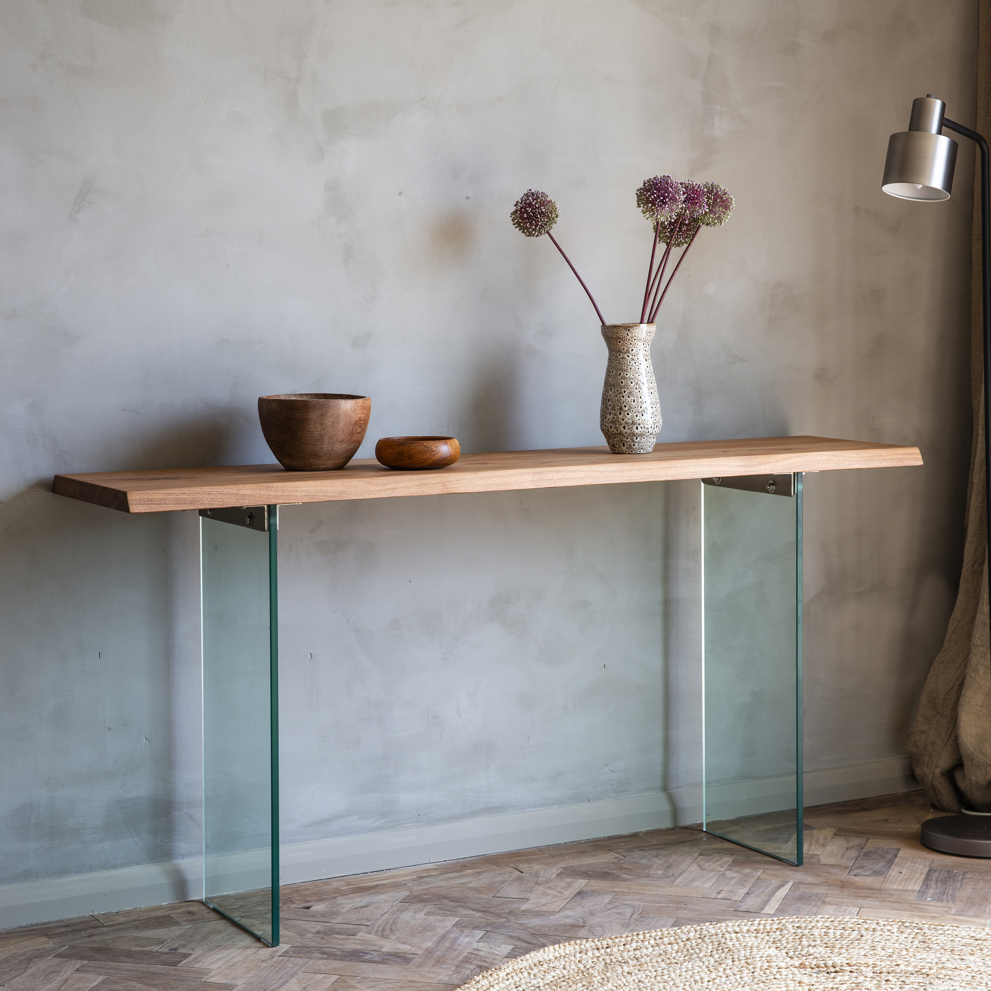 Vitali Acacia Wood Glass Console Table Temple Webster