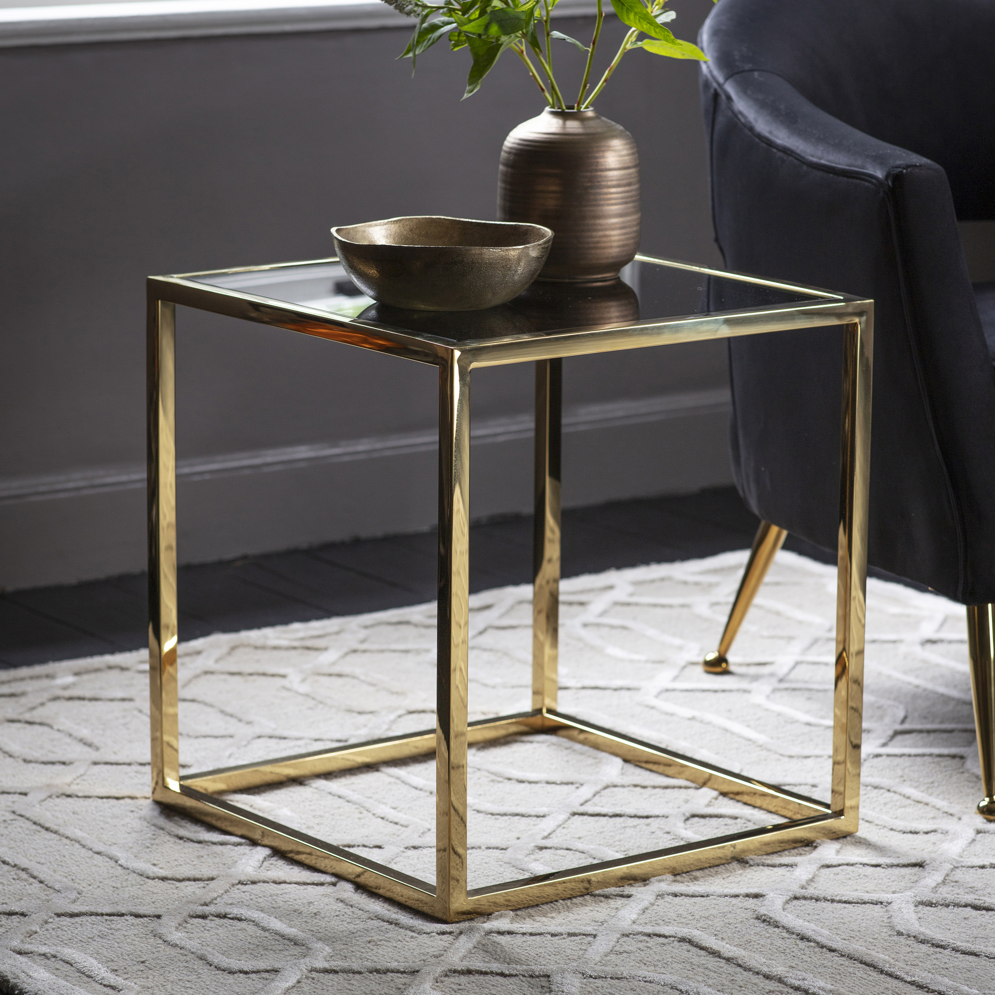 Gold Benedikt Glass Top Side Table Temple Webster