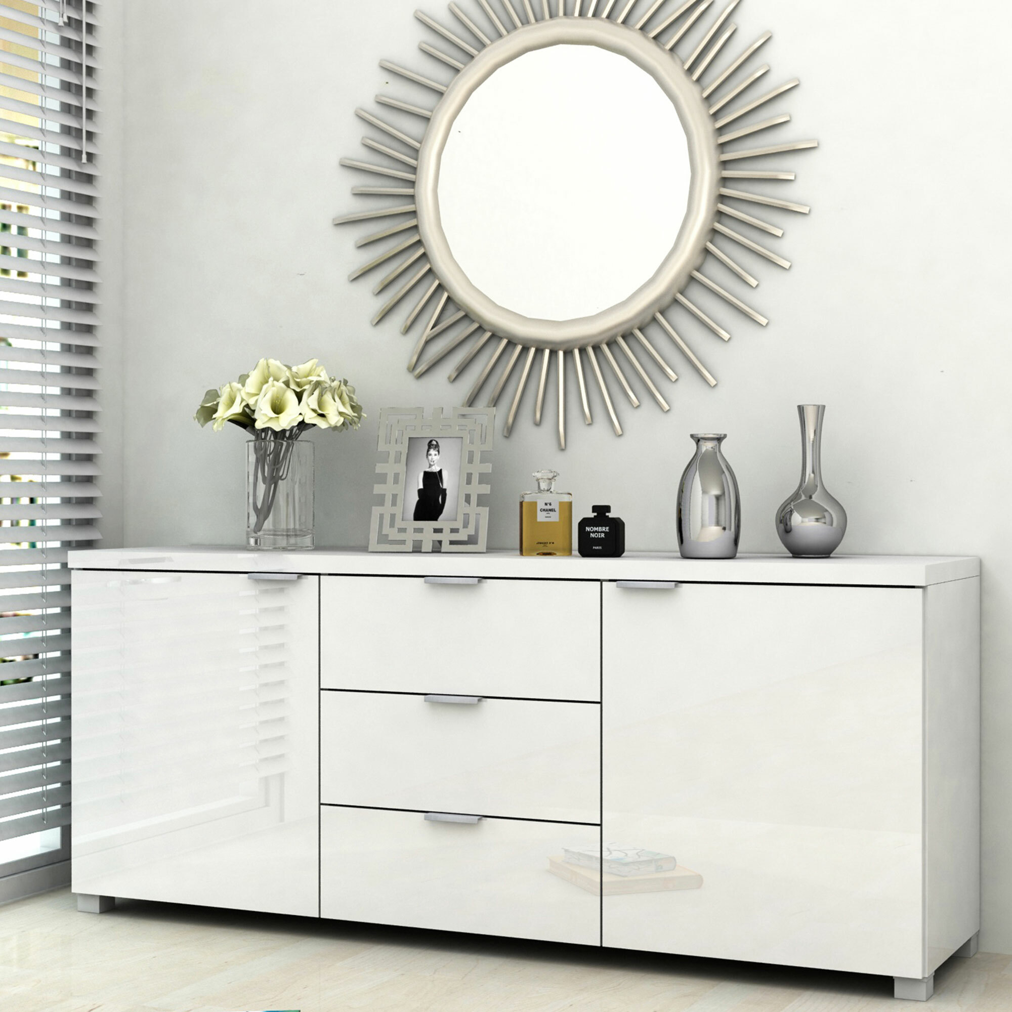 High Gloss Buffet Storage Cabinet Sideboard Dresser Table Cupboard Photo Inspiration