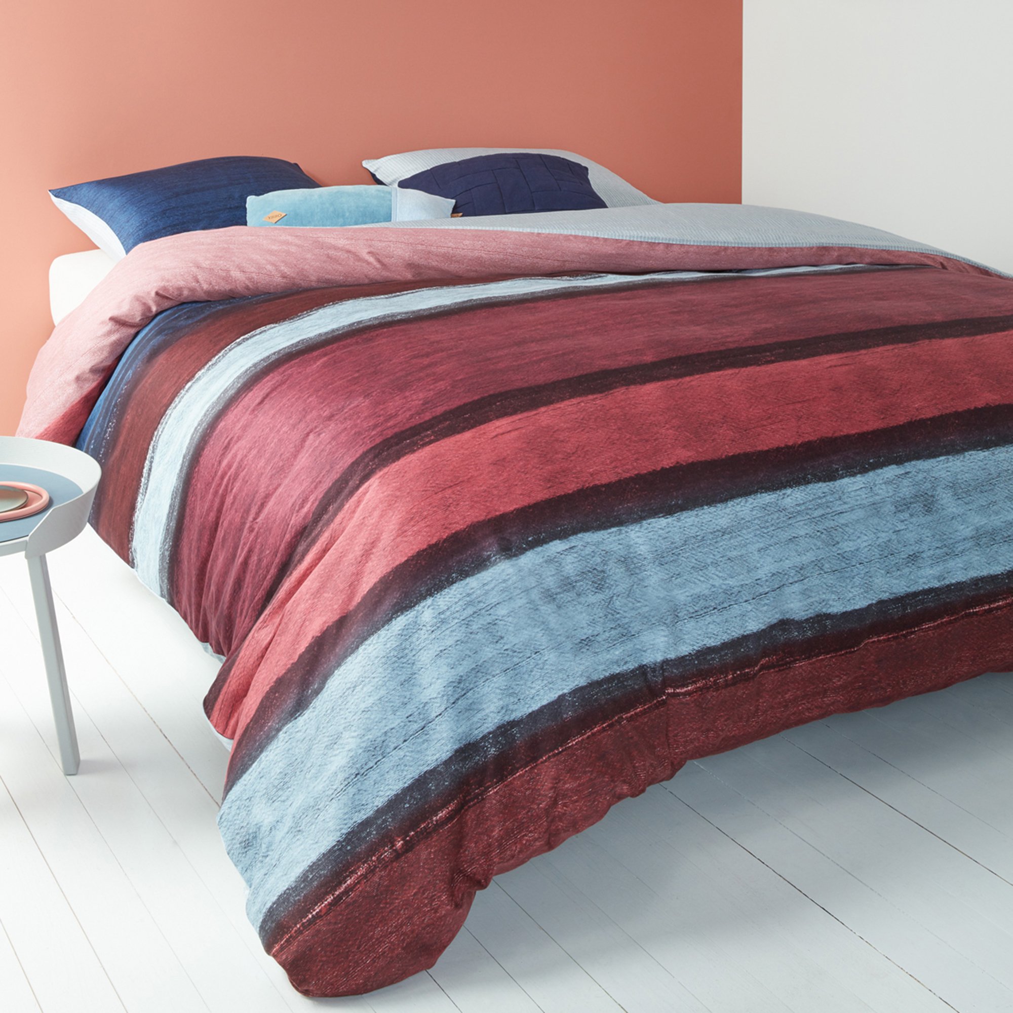 Dark Red Rustic Lines Cotton Sateen Quilt Cover Set Temple Webster
