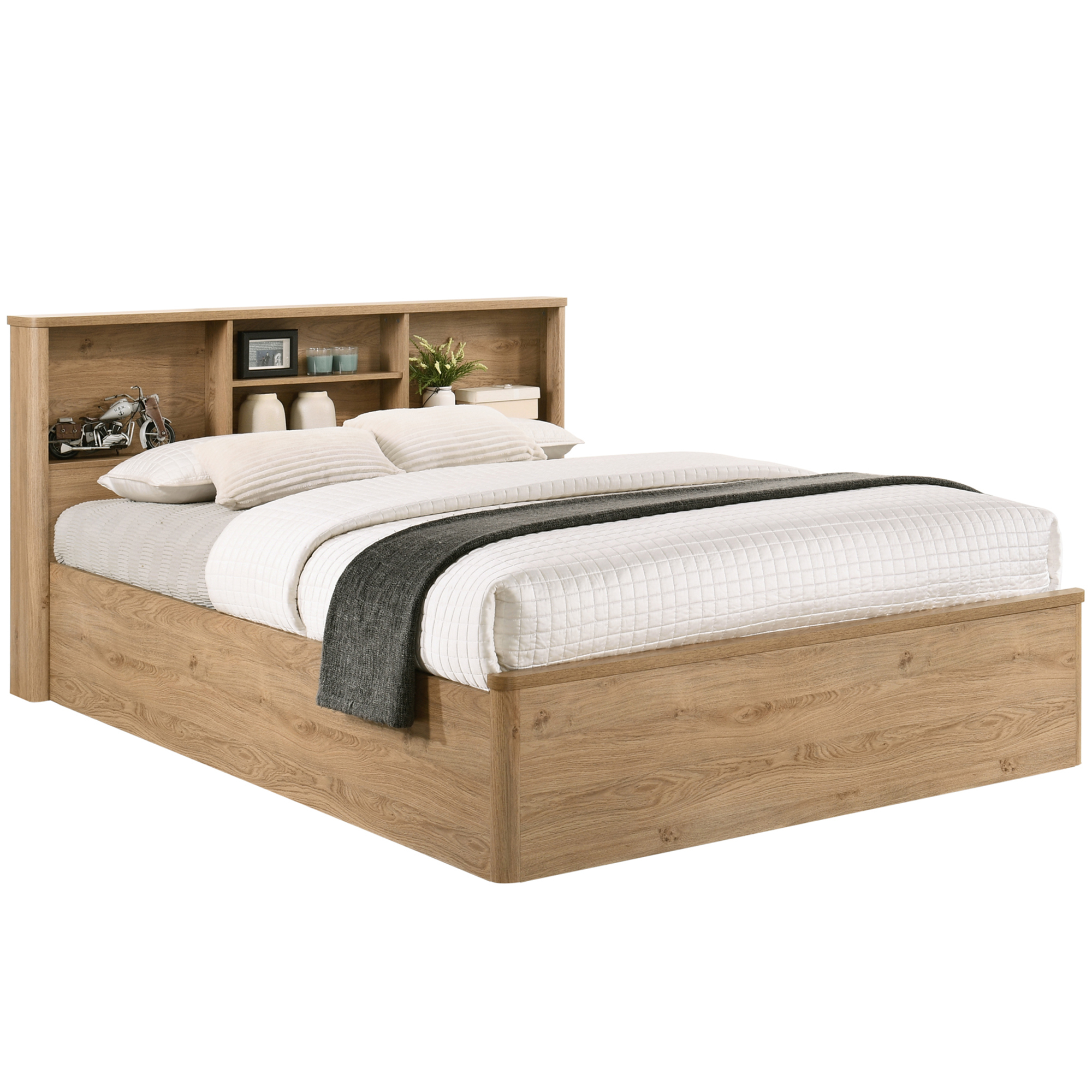 Natural Anderson Queen Bed With Bookcase Headboard Temple Webster