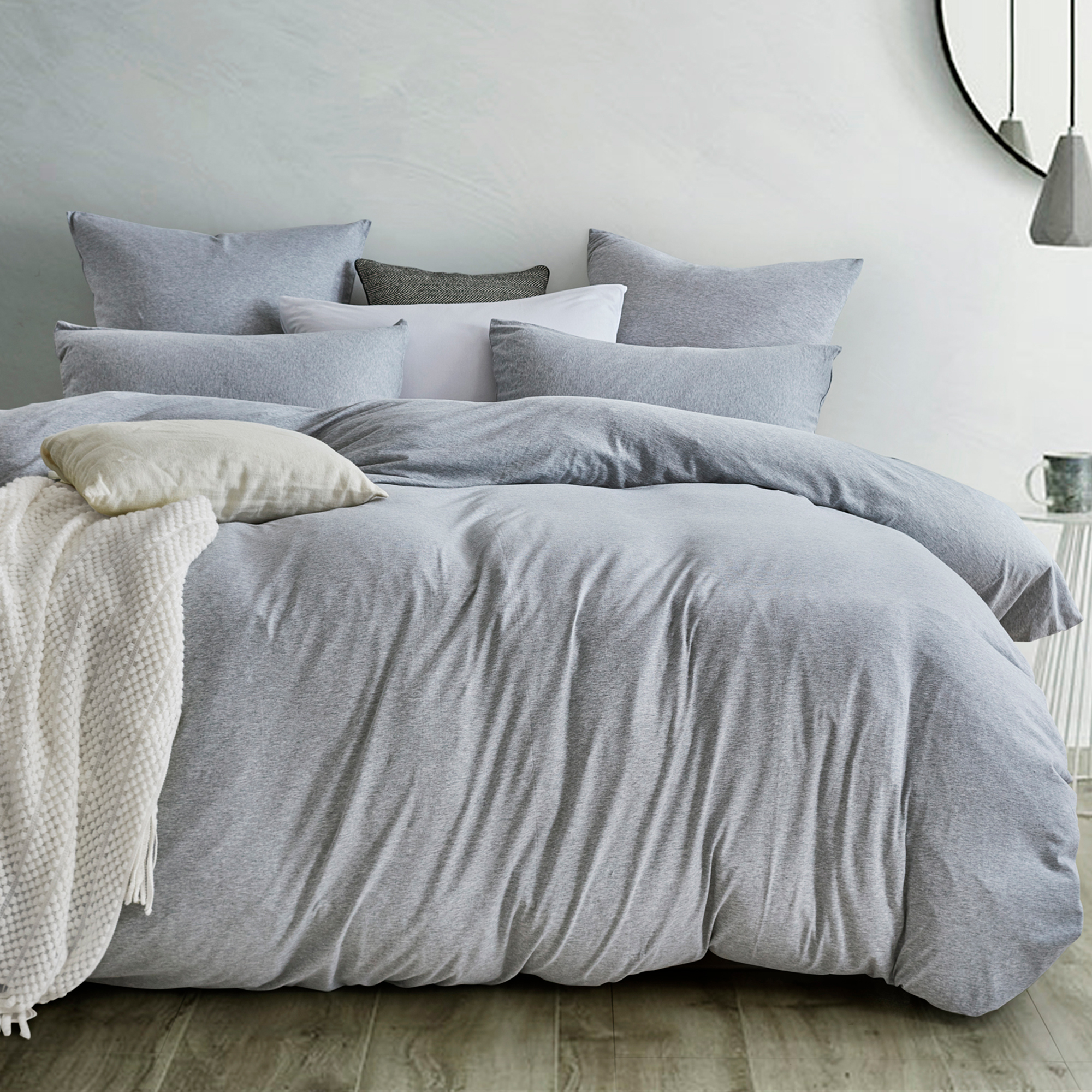 Grey Marle Jersey Cotton Quilt Cover Set Temple Webster