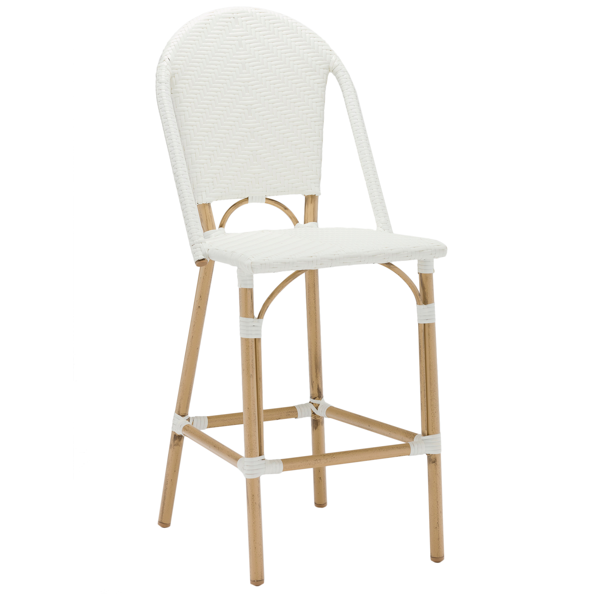 New 64cm White Paris Pe Rattan Outdoor High Back Bar Stool Ebay