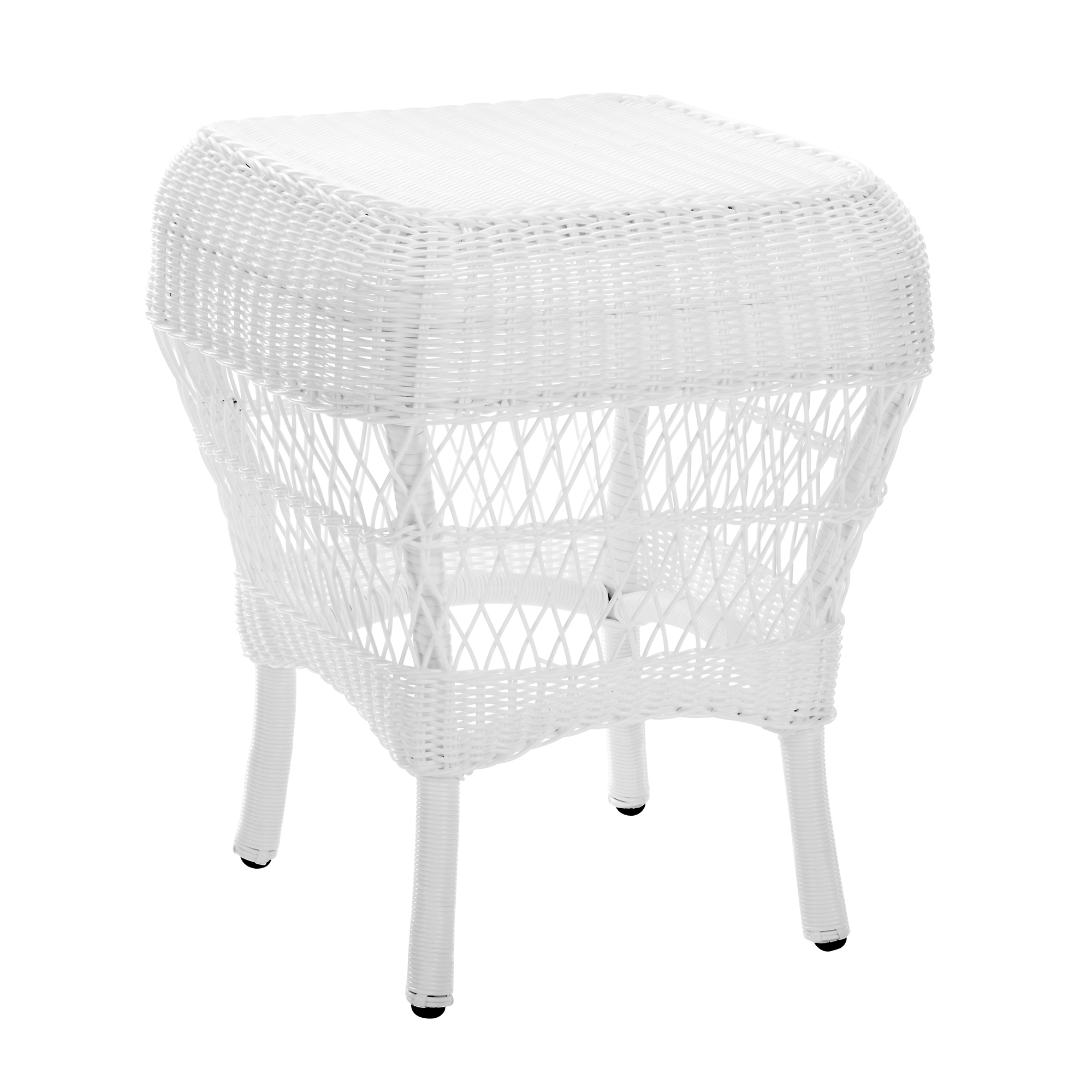 outdoor white wicker side table