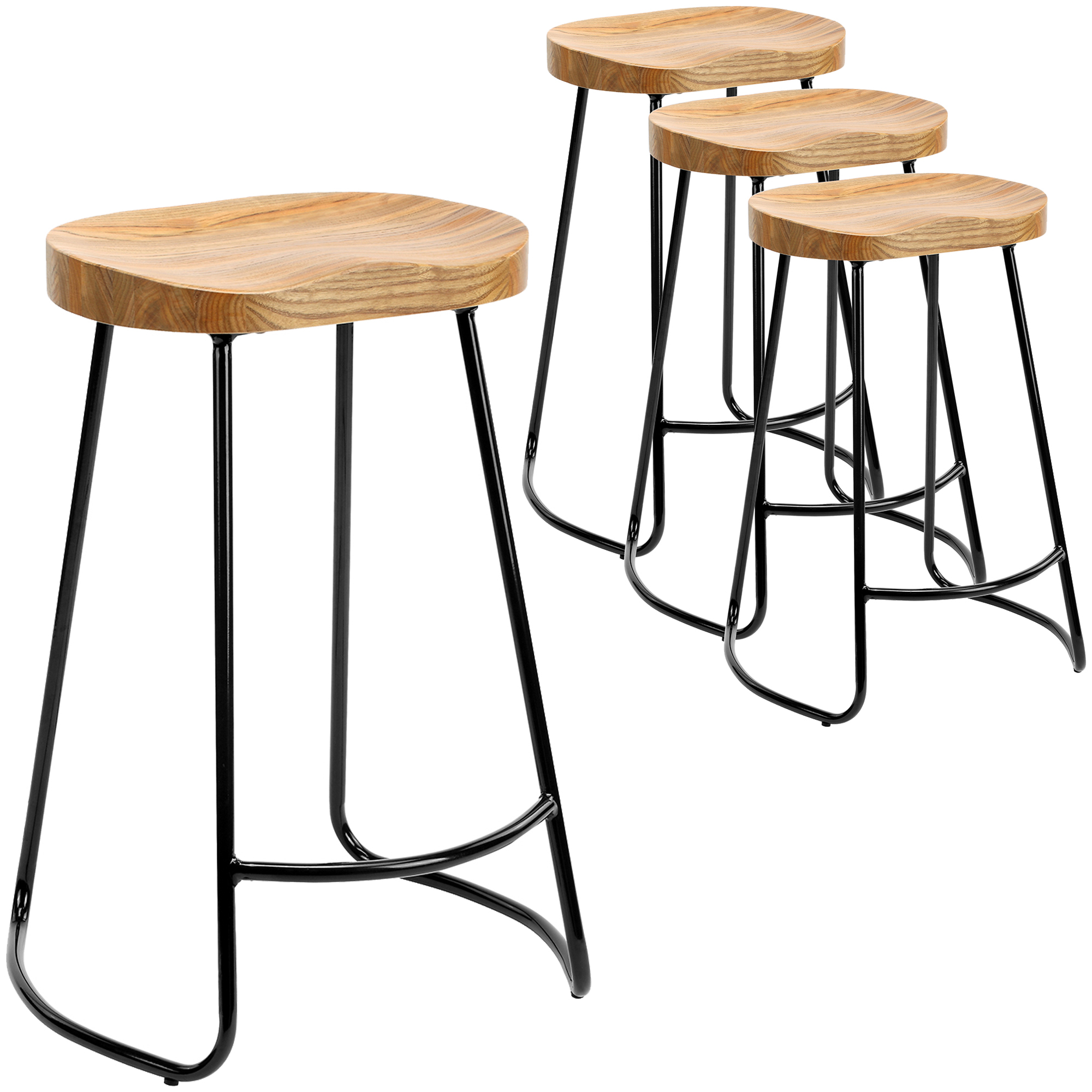 Elm Wood Barstools With Black Legs, How Much Space For 4 Bar Stools
