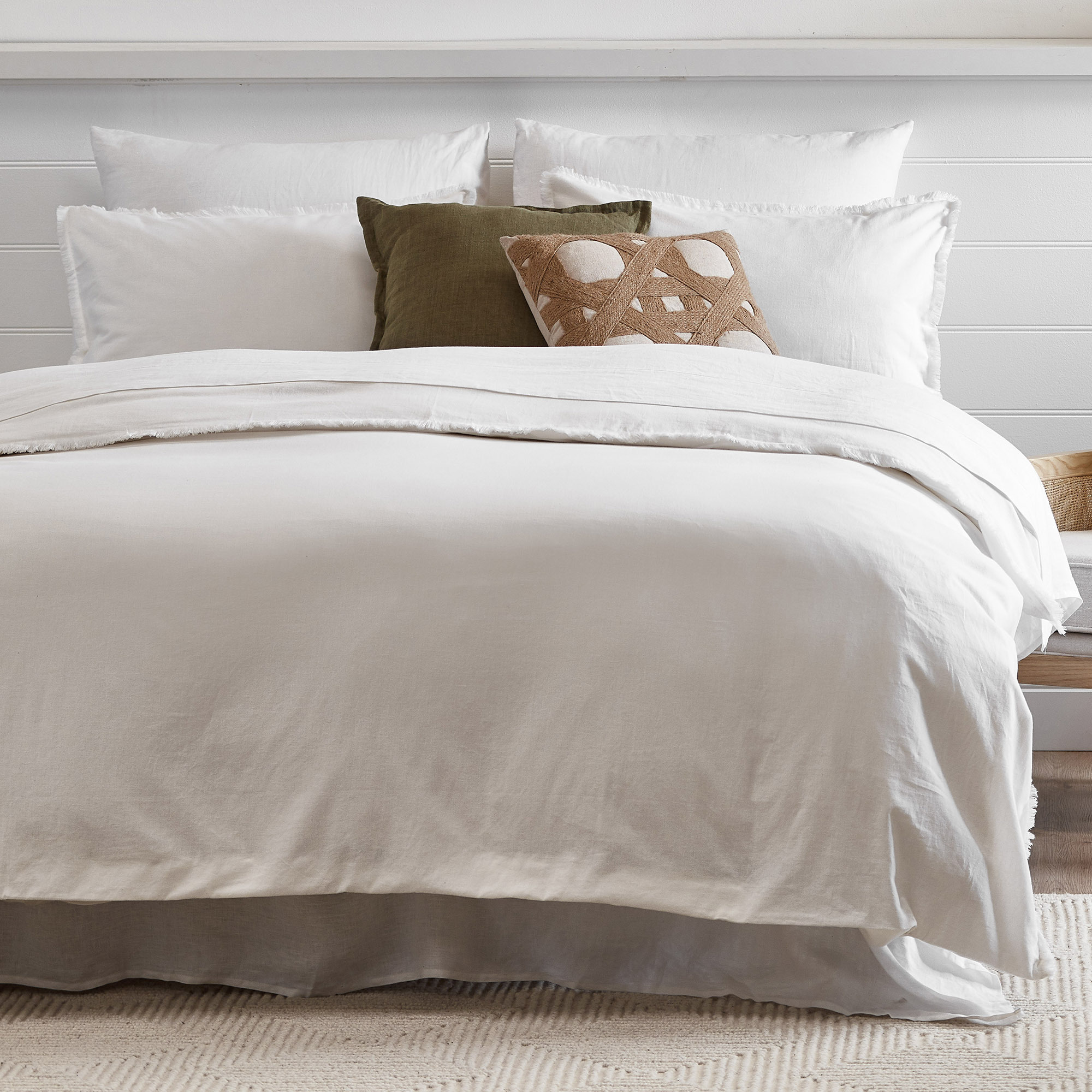 Temple Webster White Fringed Maia Cotton Linen Quilt Cover Set