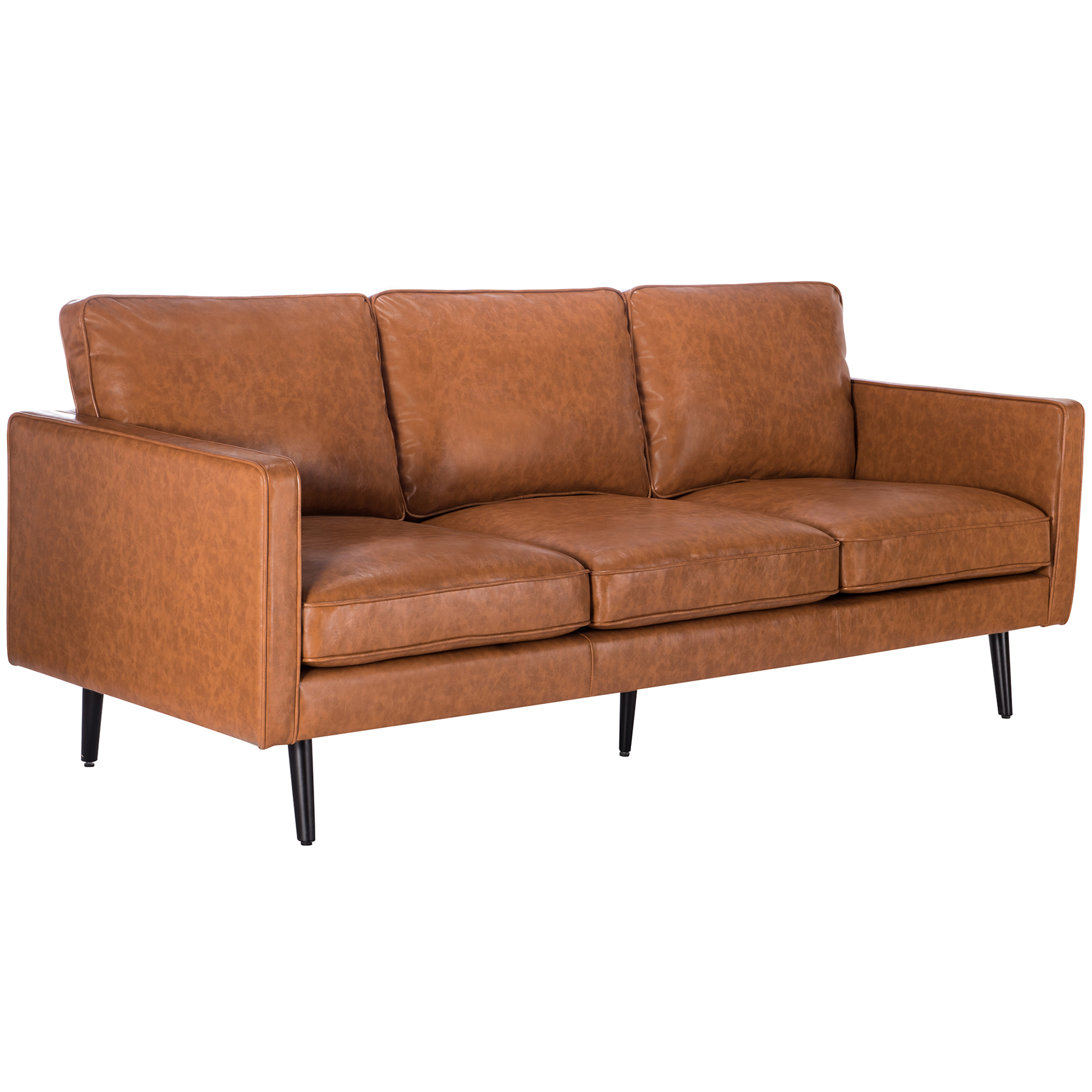Tan Carlo Faux Leather 3 Seater Sofa Temple Webster Tan Carlo Faux Leather 3 Seater Sofa