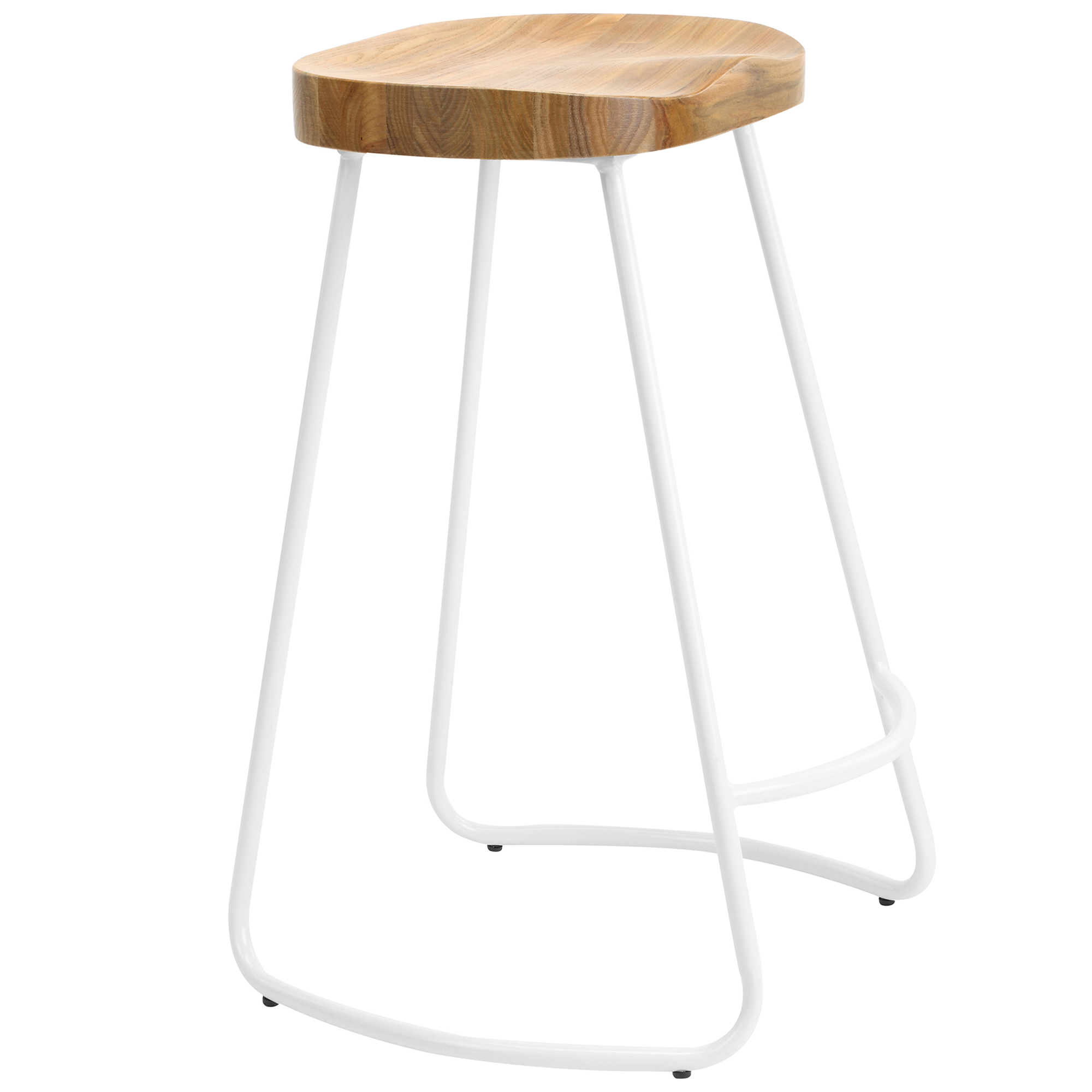 New Set Of 4 66cm Vintage Style Elm Wood Barstools With White Legs Ebay