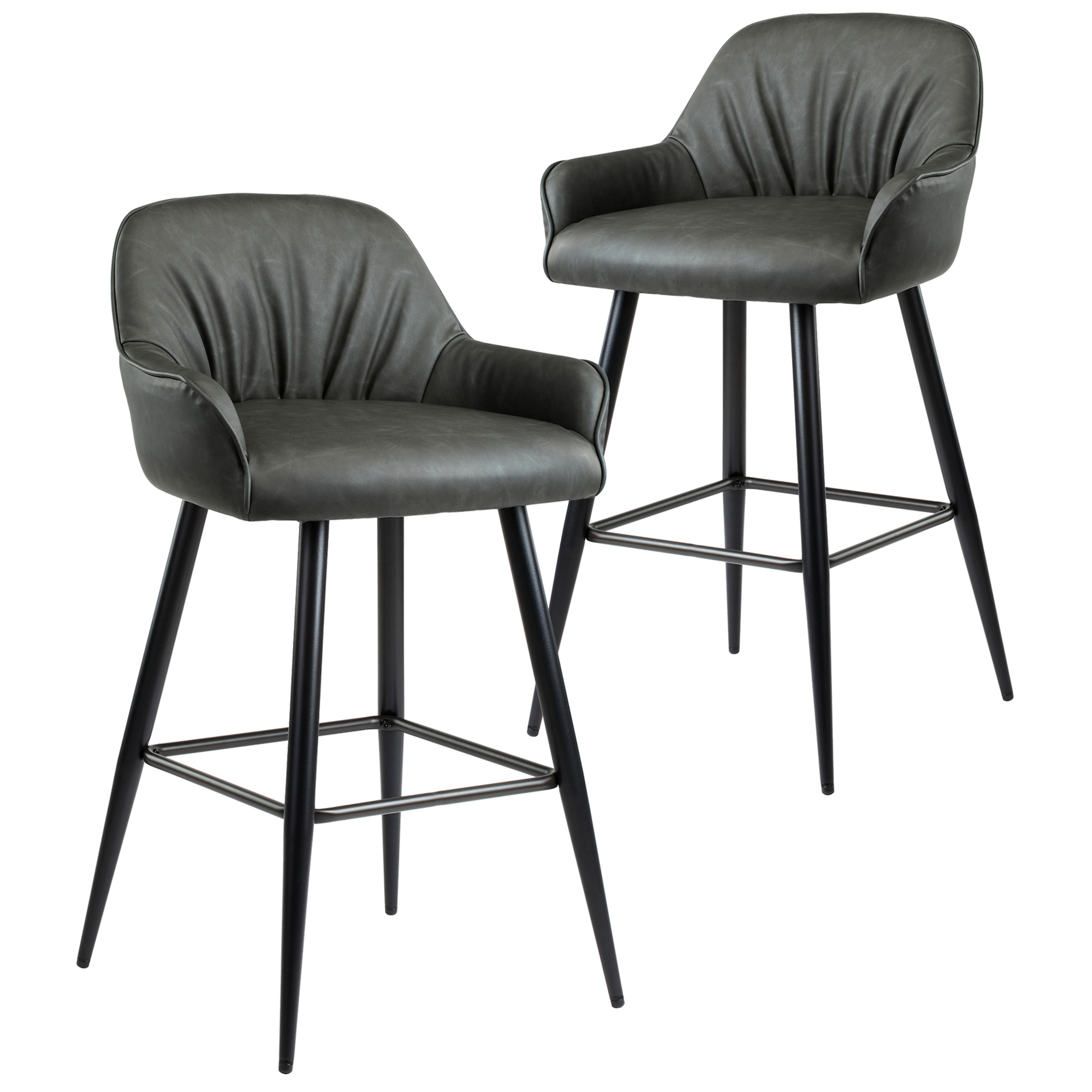 Dark Grey Ruche Faux Leather Counter Stools, Faux Leather Counter Stools