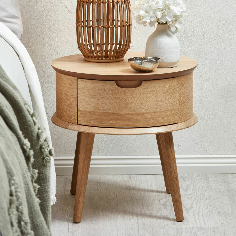 Temple Webster Olsen Scandinavian Style Curved 1 Drawer Bedside Table