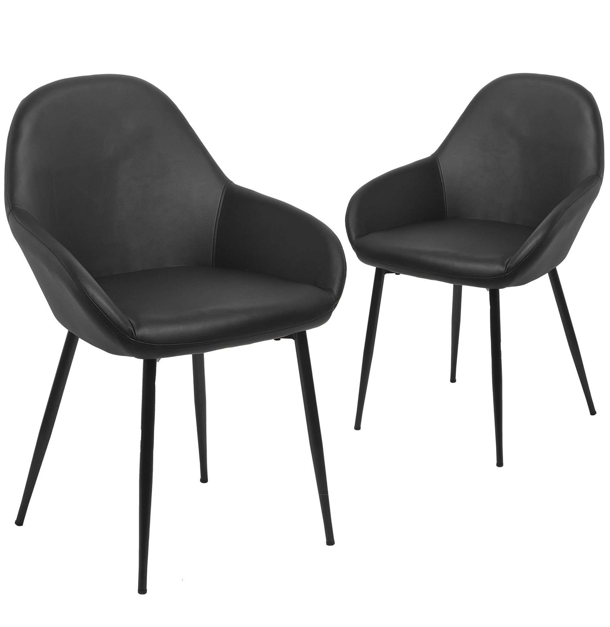 Black Faux Leather Dining Chairs : Set Of 4 Contemporary Black Faux