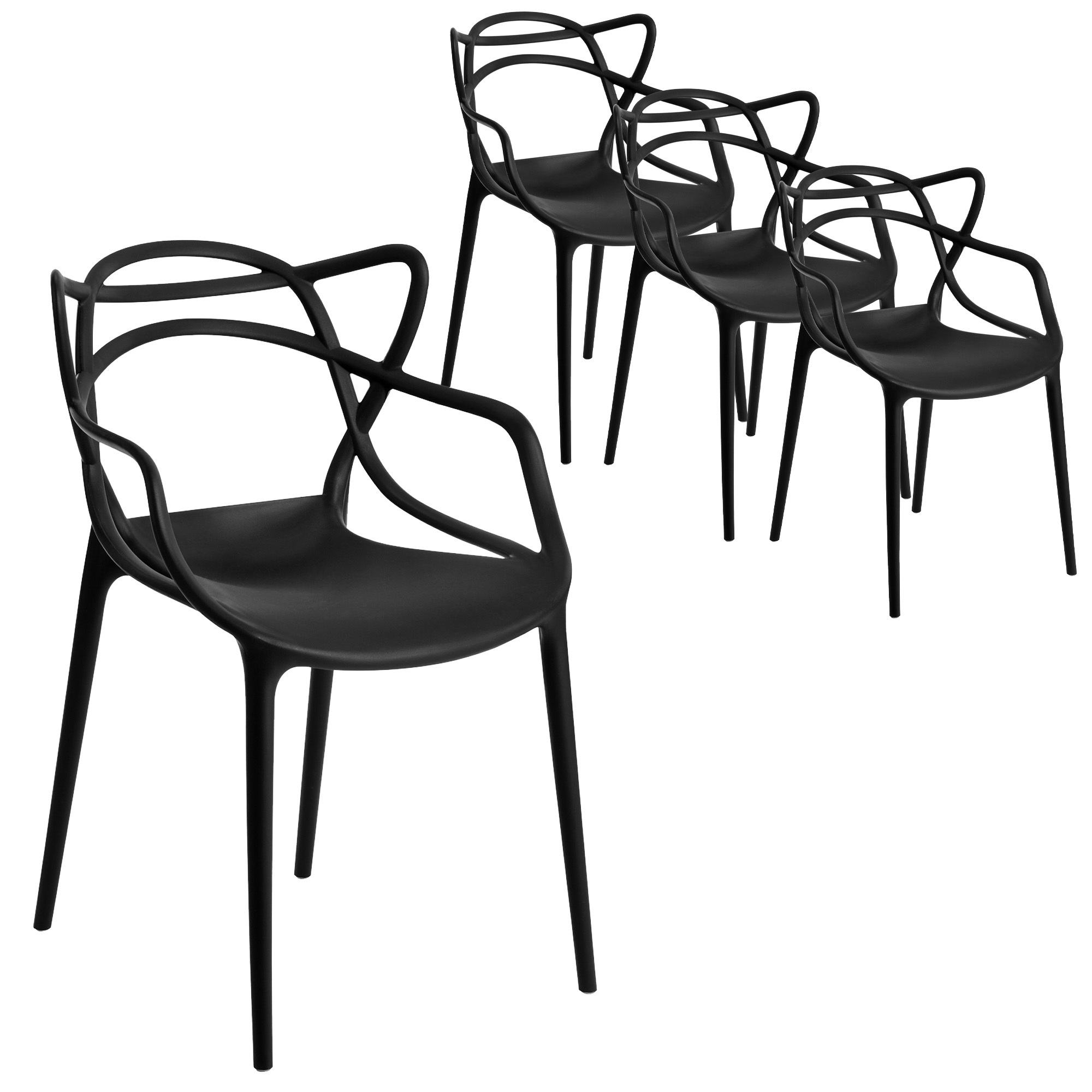 Temple Webster Lola Uv Stabilised, Black Plastic Stackable Outdoor Chairs