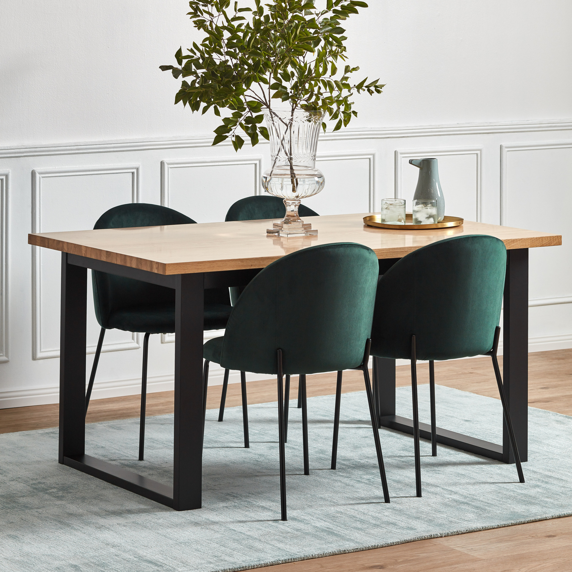 1000mm Round Wooden Nesting Dining Table Set For Green Upholstered ...