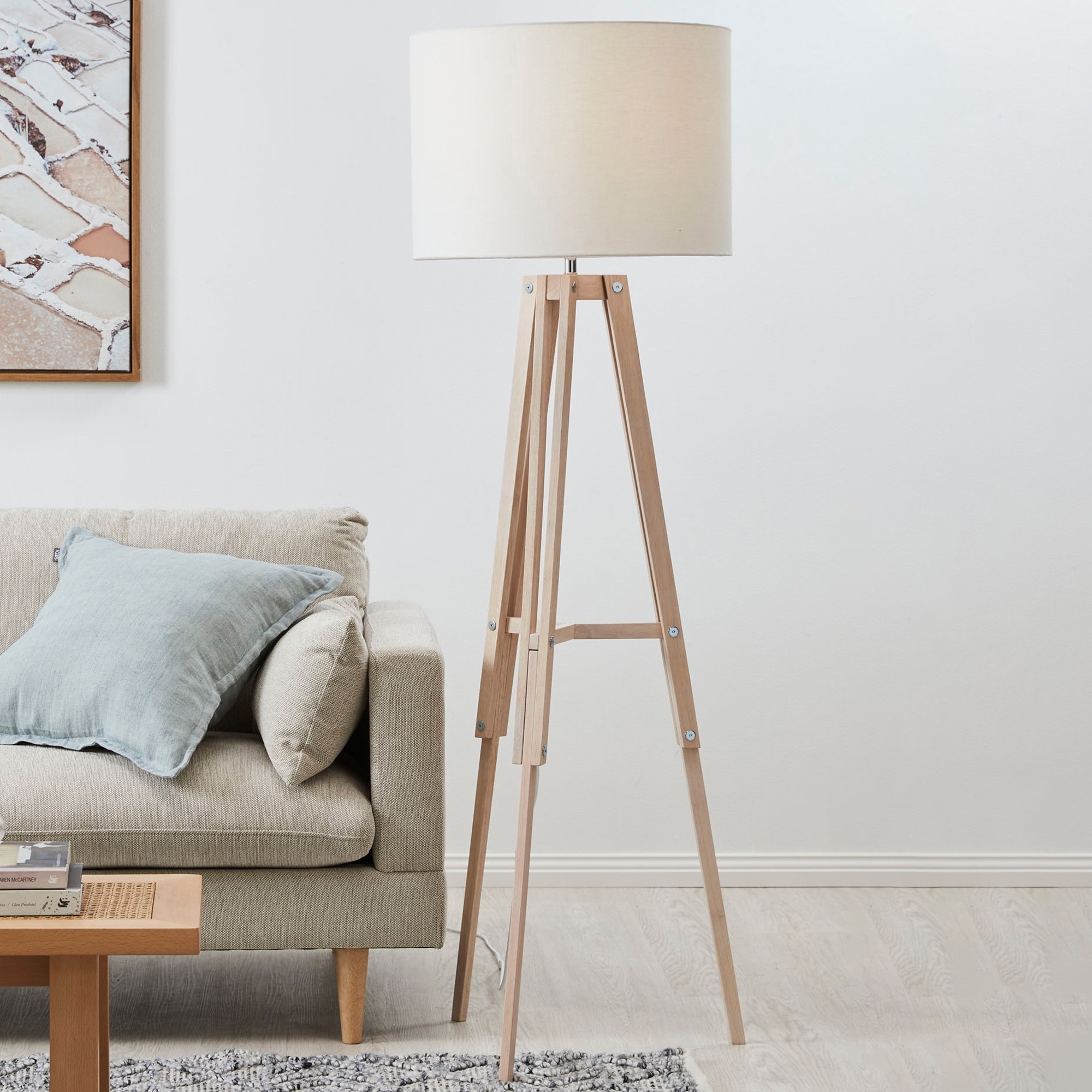 Temple Webster Benson Wooden Tripod, Small Wooden Tripod Table Lamp