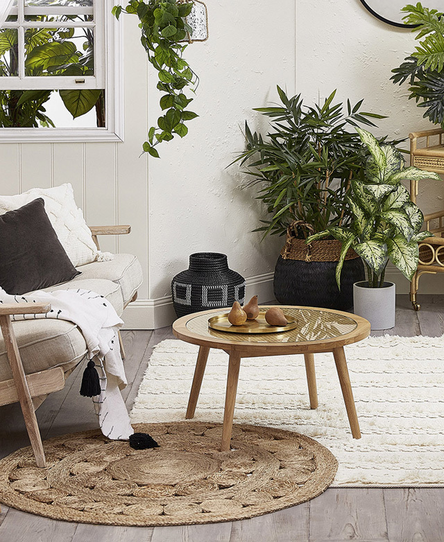 Temple & Webster Light Oak Daintree Rattan & Oak Coffee Table