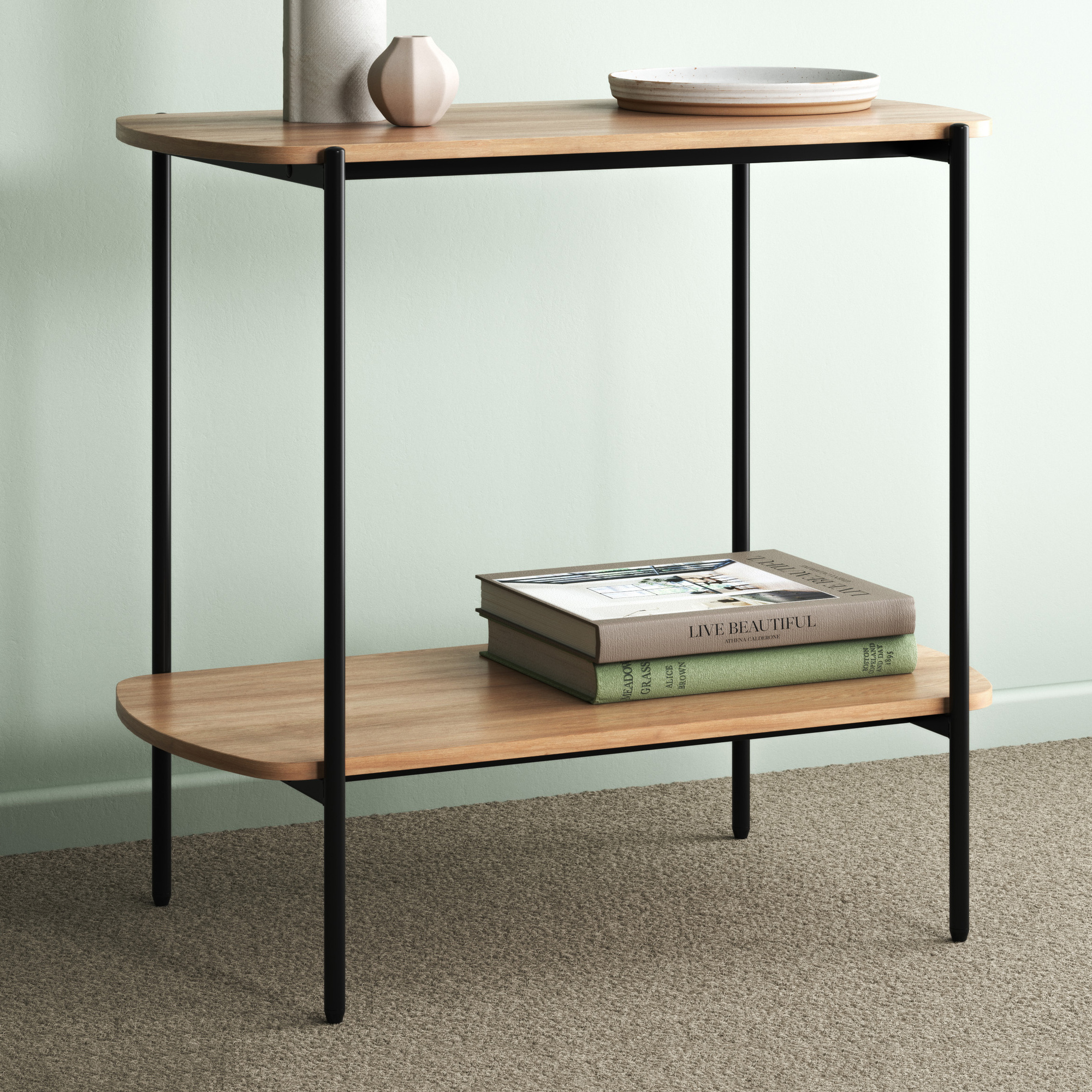 wood black console table