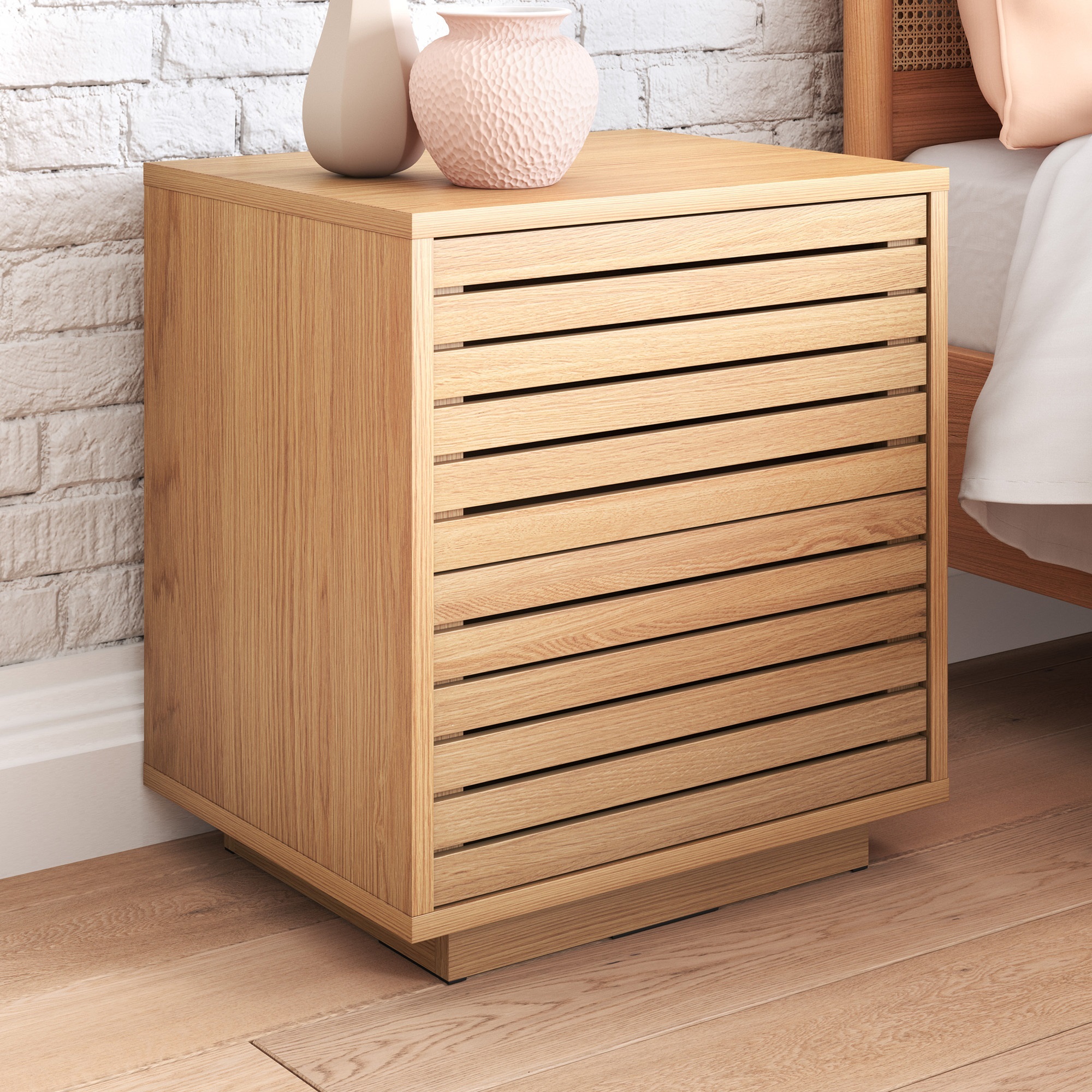 slatted bedside table