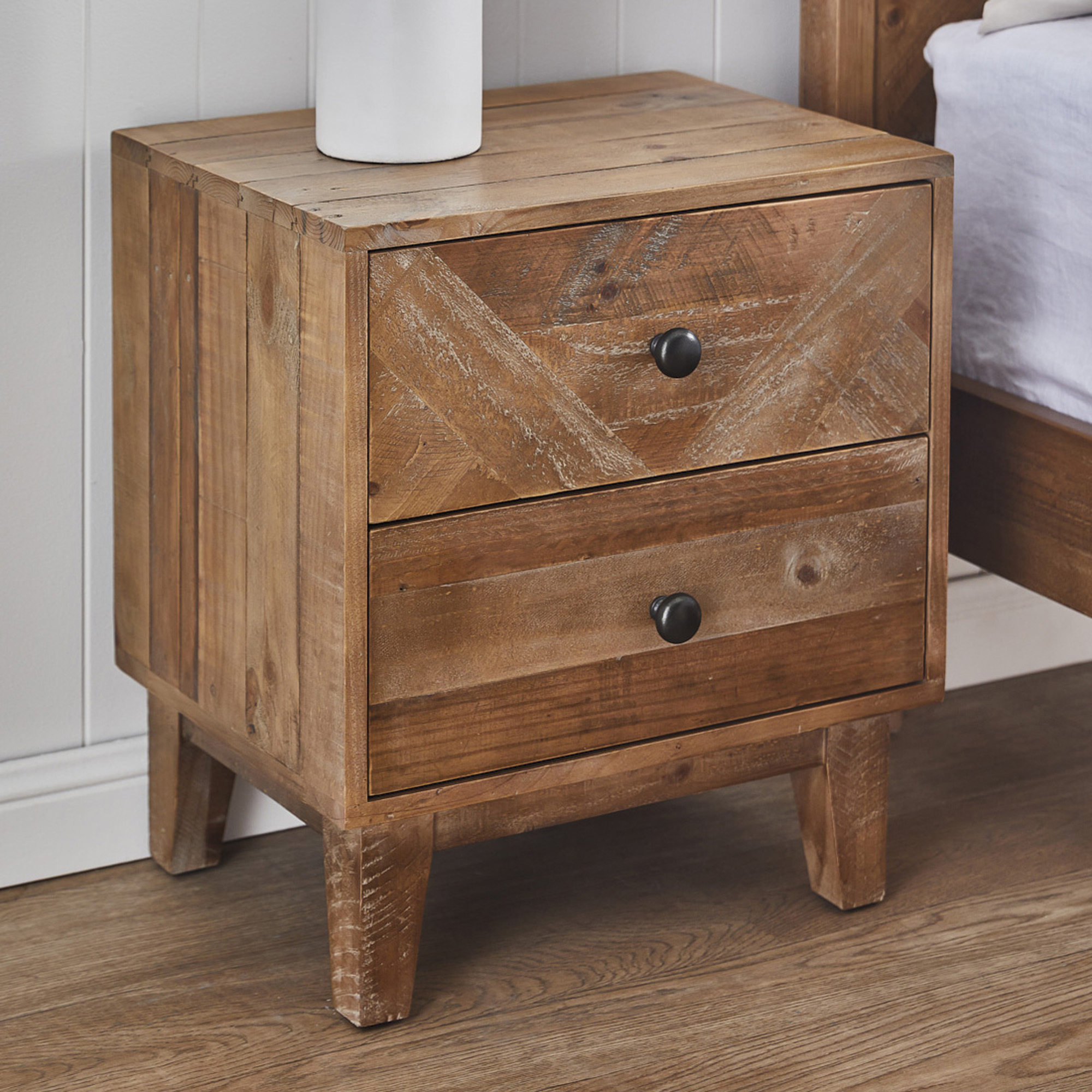 two tone wood nightstand