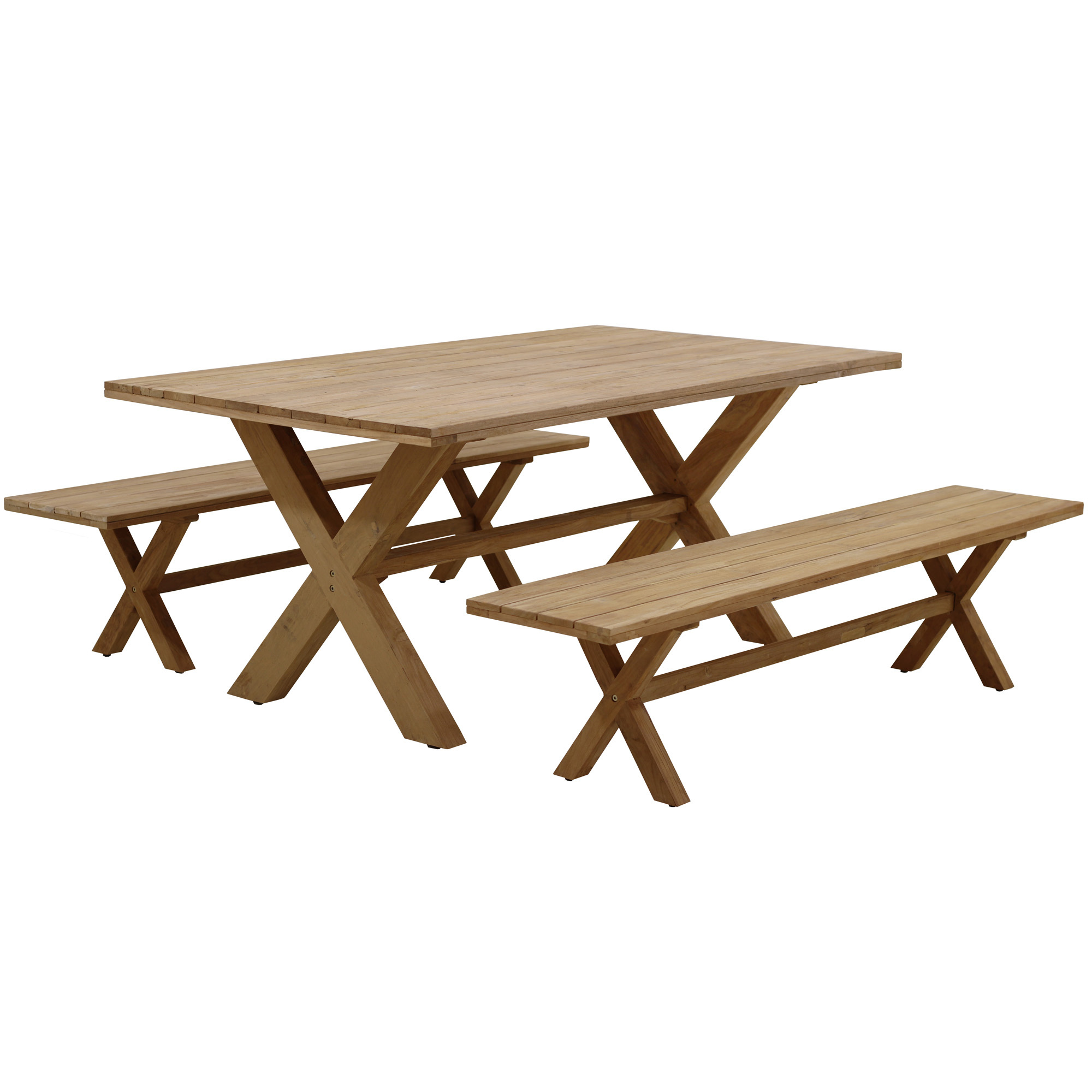 outdoor dining table with 2 benches