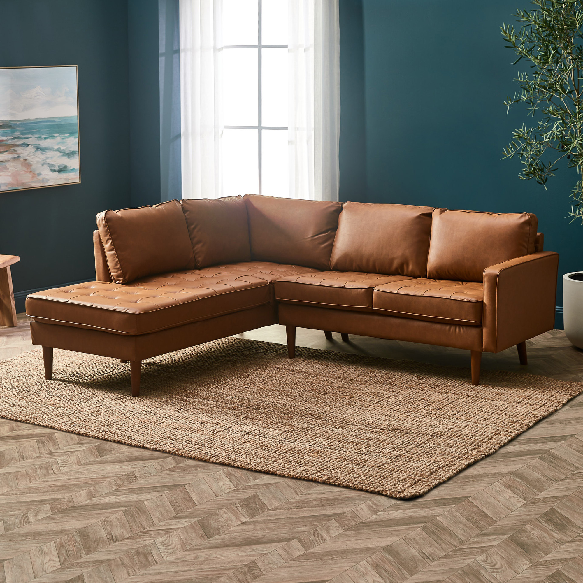 Stockholm 5 Seater Faux Leather Sofa with Chaise
