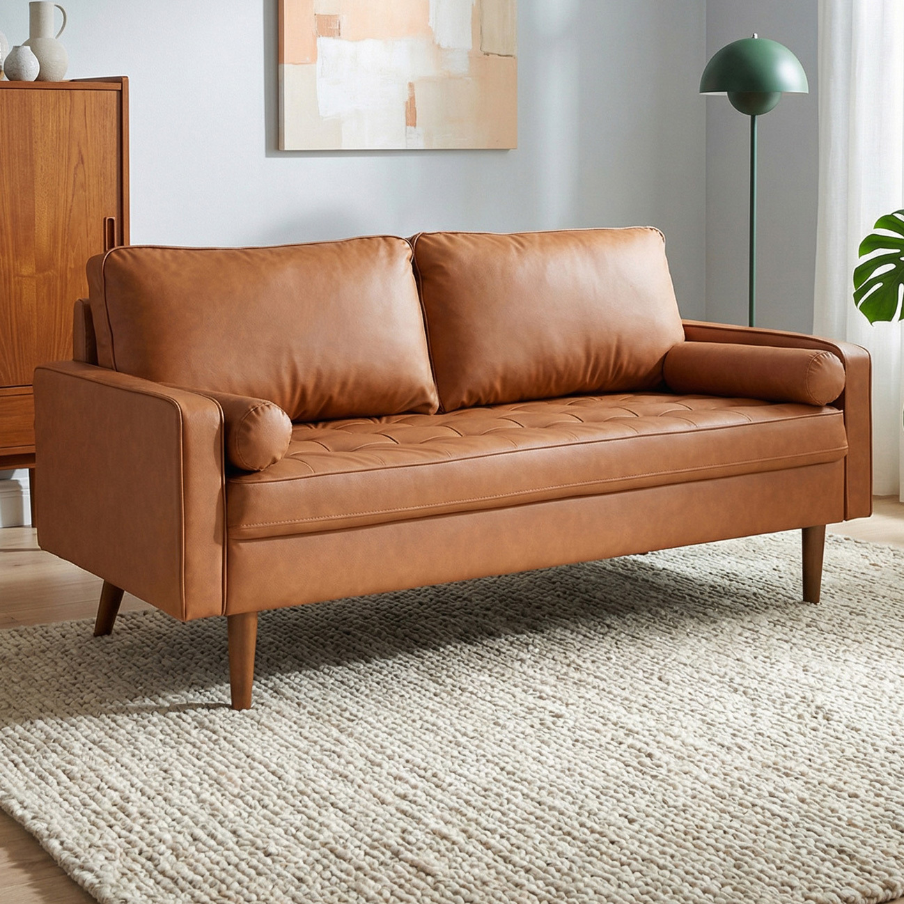 Tan Stockholm 3 Seater Faux Leather Sofa