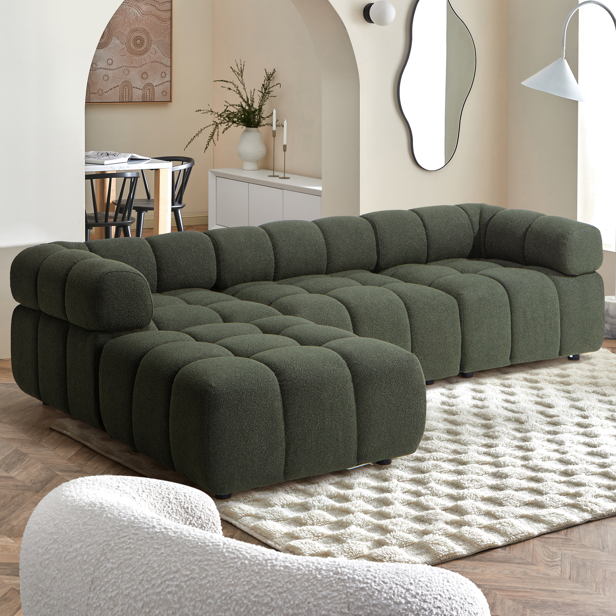 Levi 4 Seater Boucle Modular Sofa & Ottoman Set