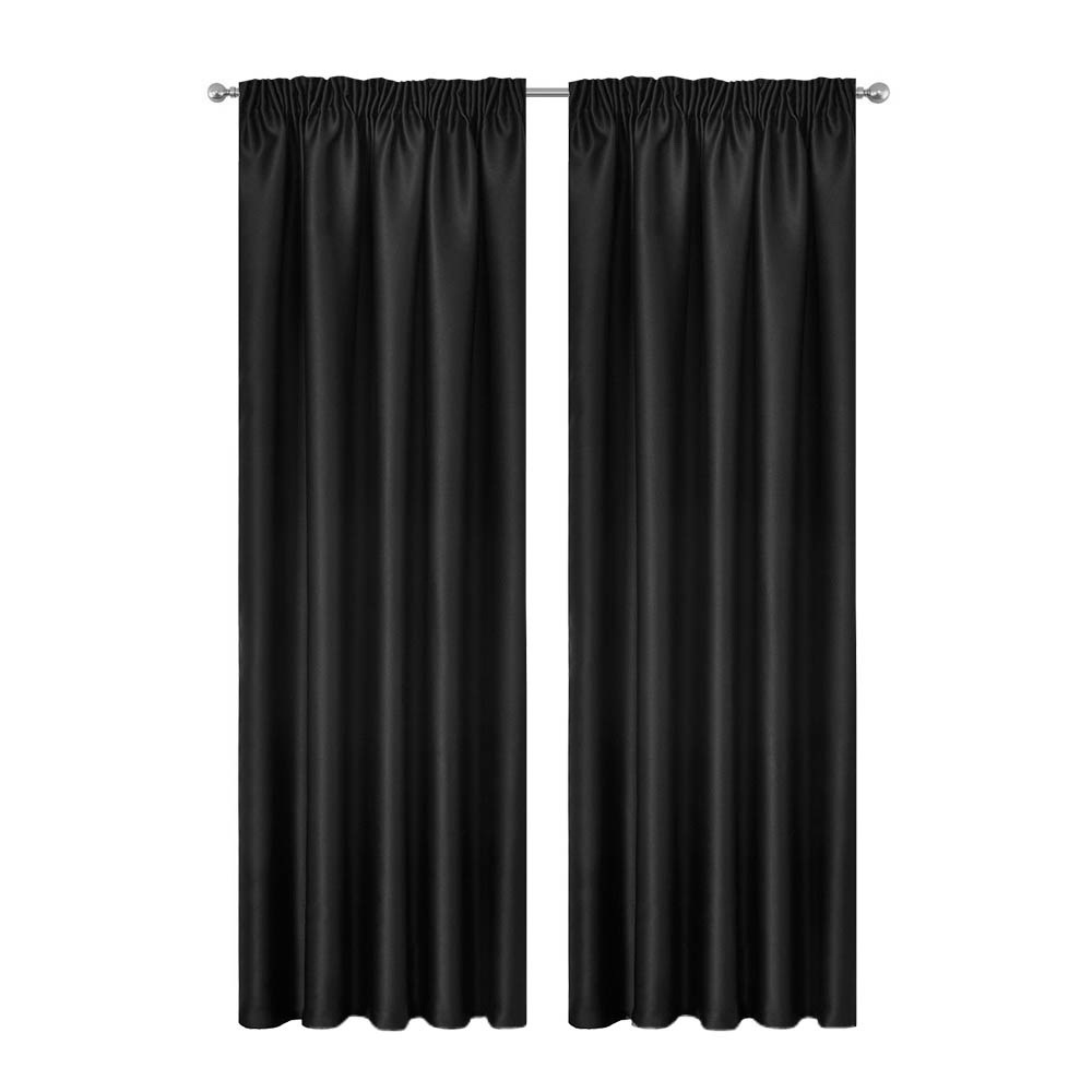 New Set Of 2 Black Art Queen Pinch Pleat Blockout Curtains