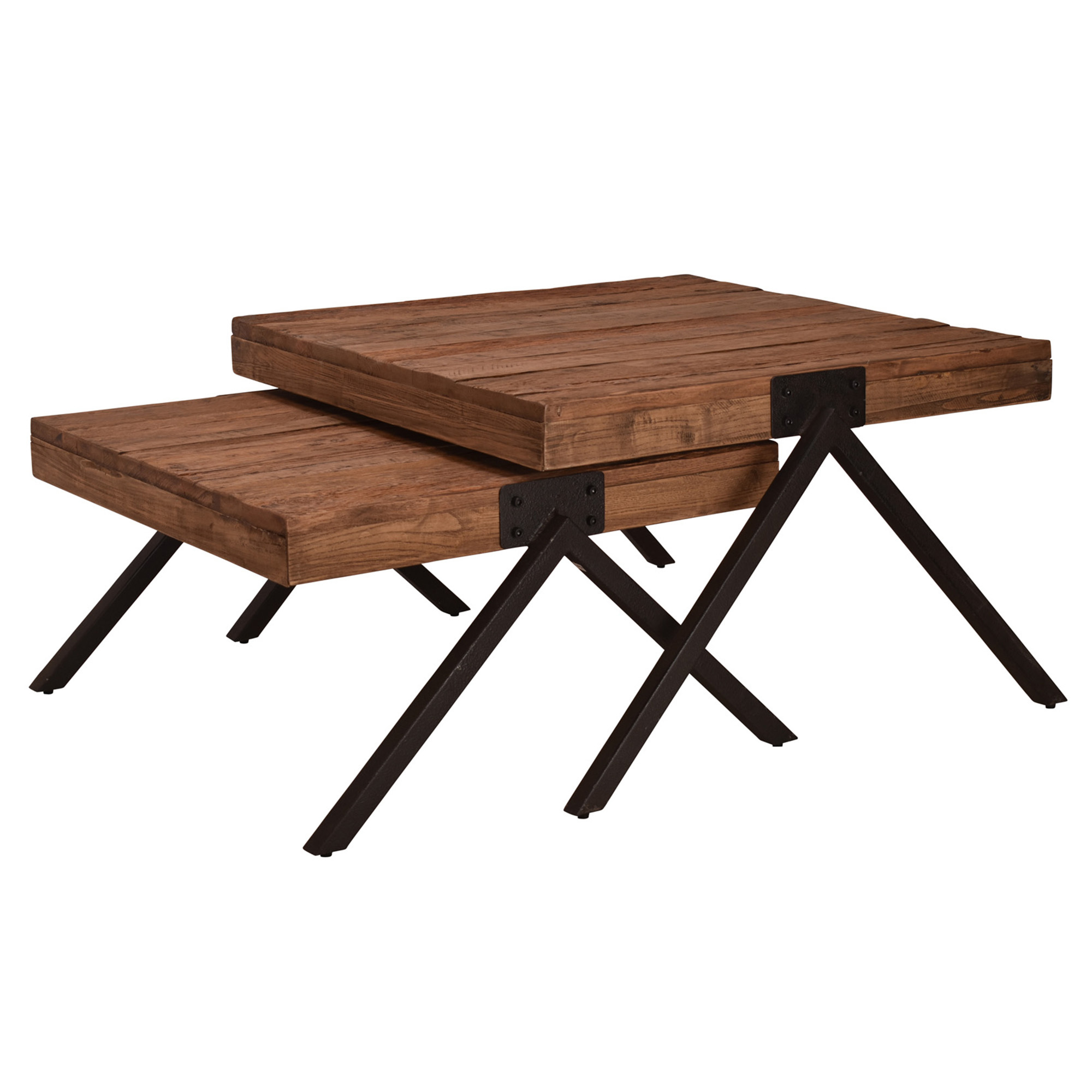 2 Piece Baden Reclaimed Elm Wood Nesting Coffee Table Set Temple Webster