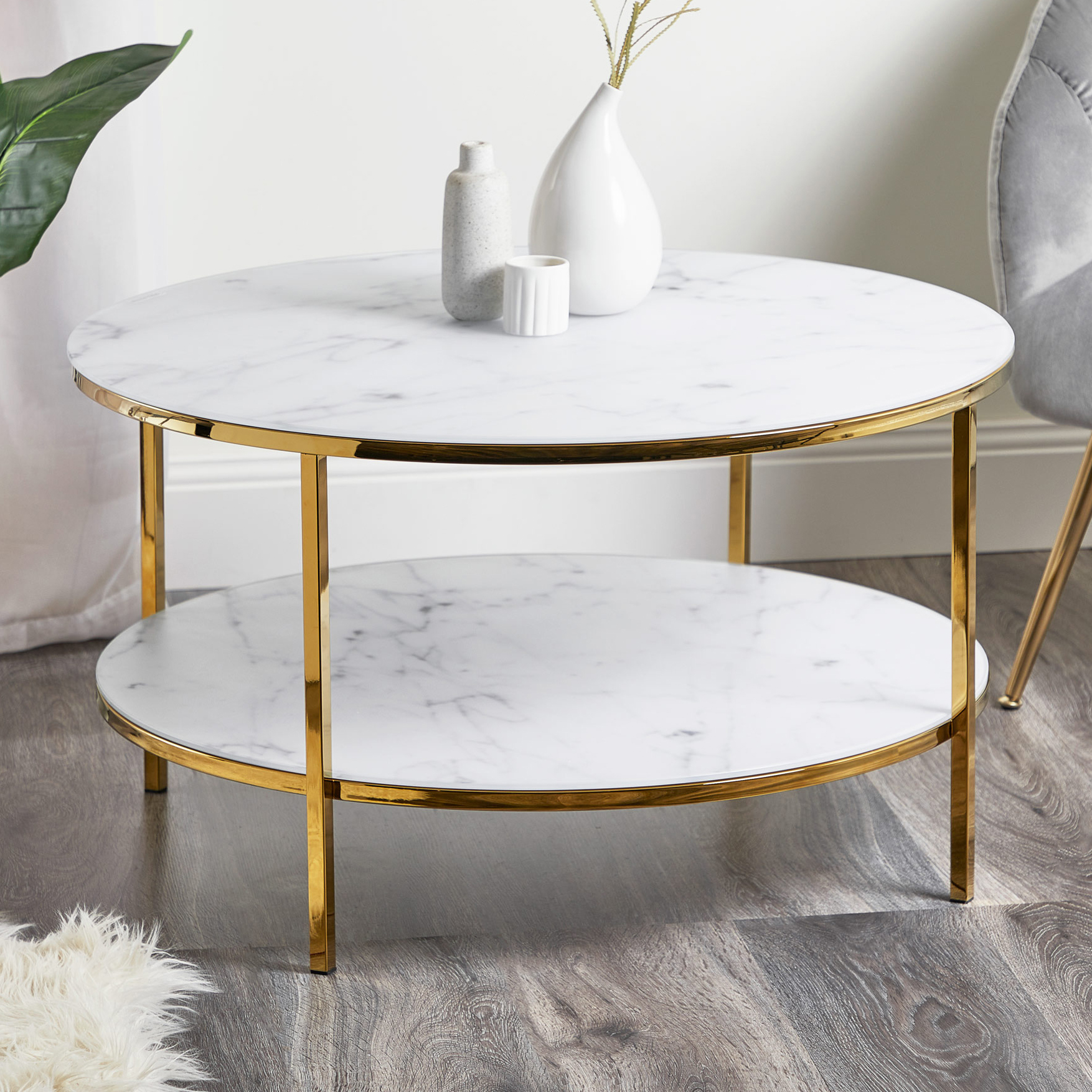 white and gold round side table