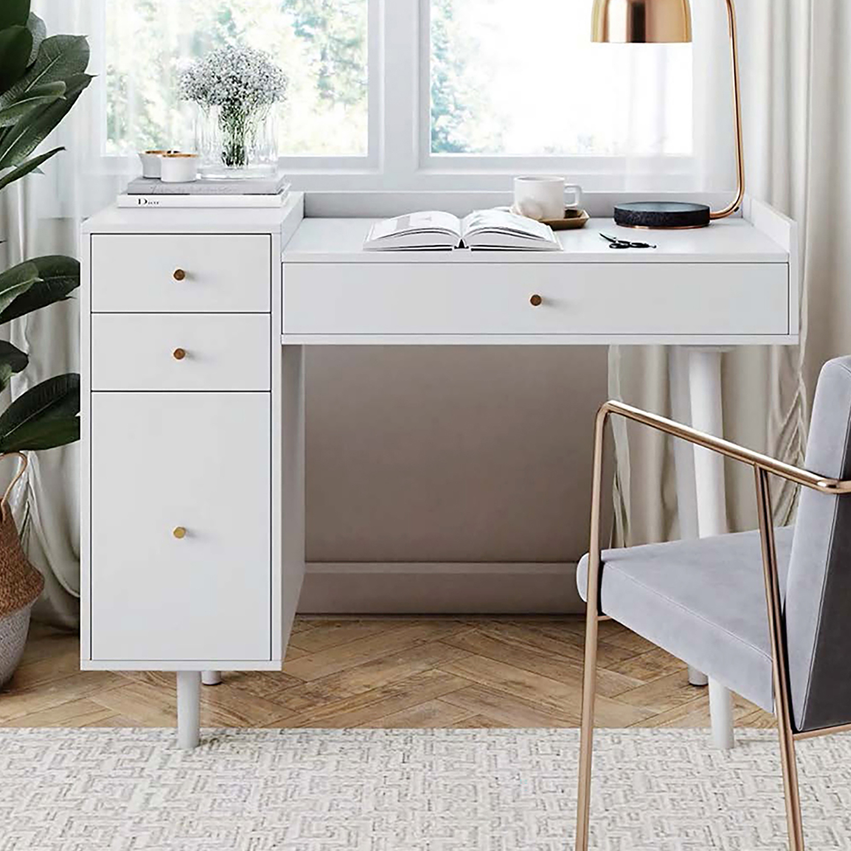 wooden office table with drawers