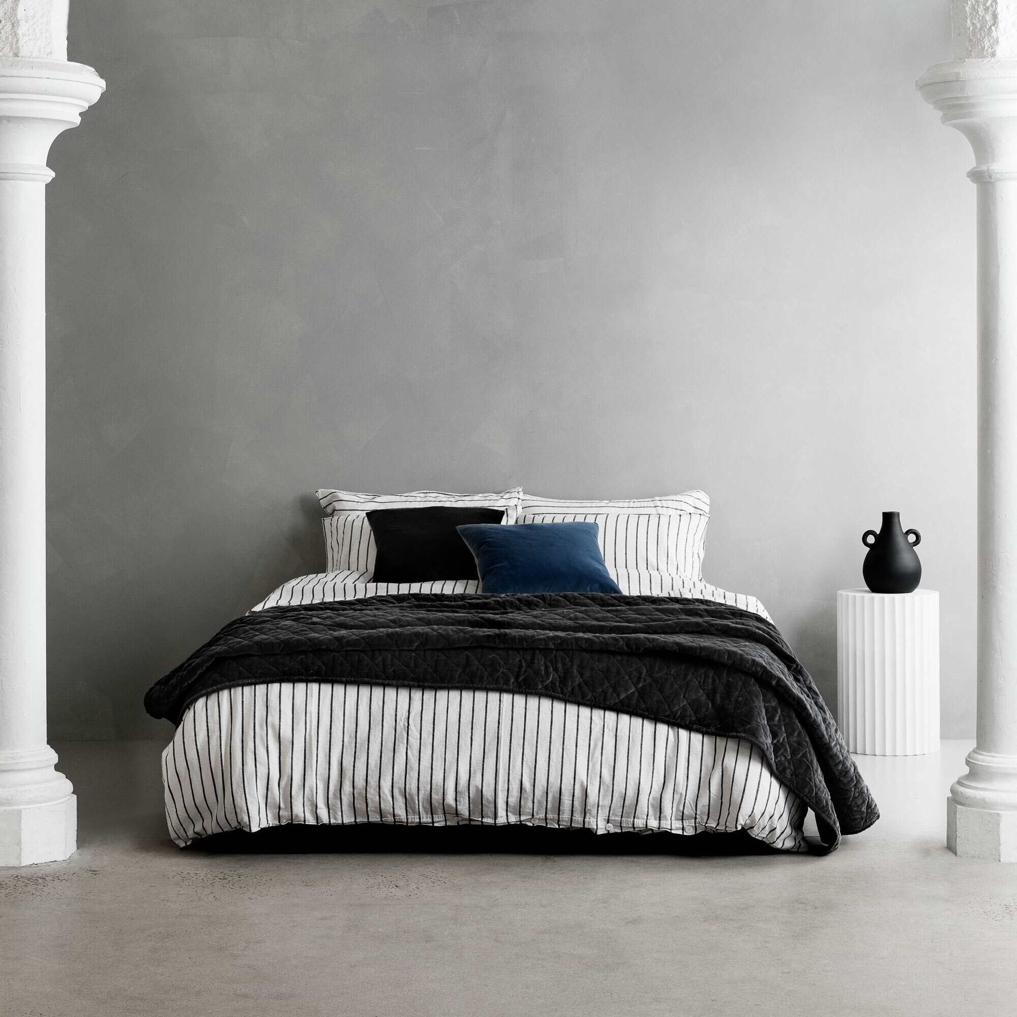 L Mhome Black White Stripe Loft, Cotton Blend Duvet Cover