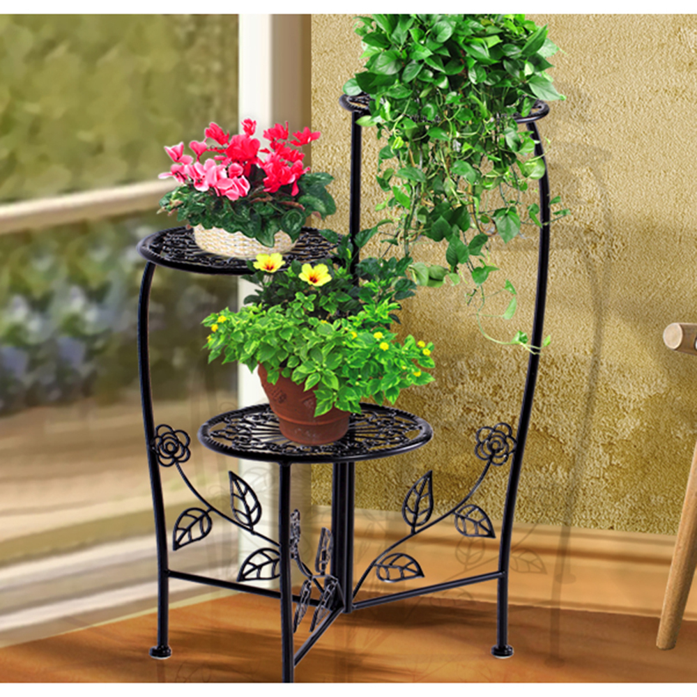 NEW Black Liyana 3 Tier Wrought Iron Plant Stand Levede