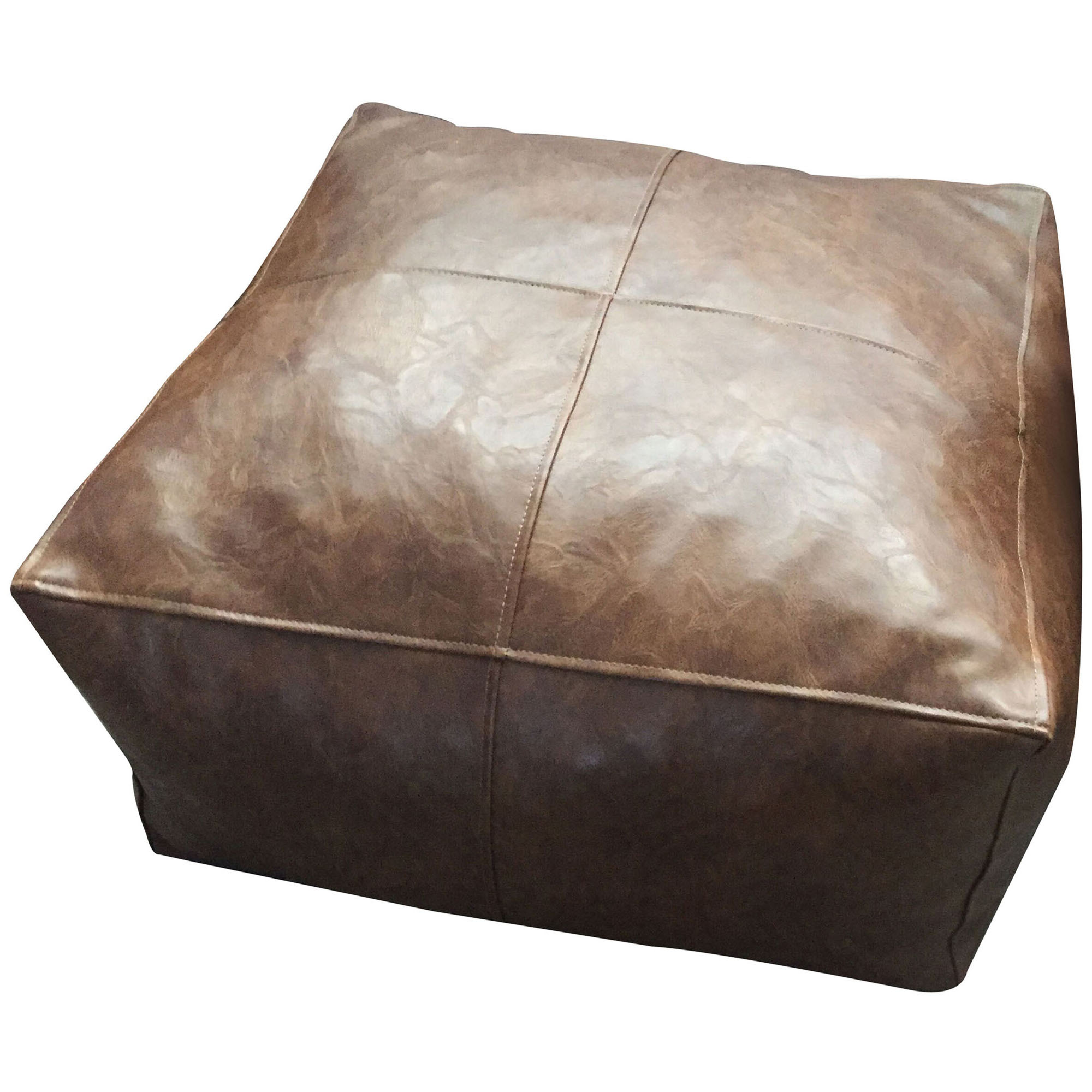 Brown Bangalow Faux Leather Ottoman, Brown Square Leather Ottoman