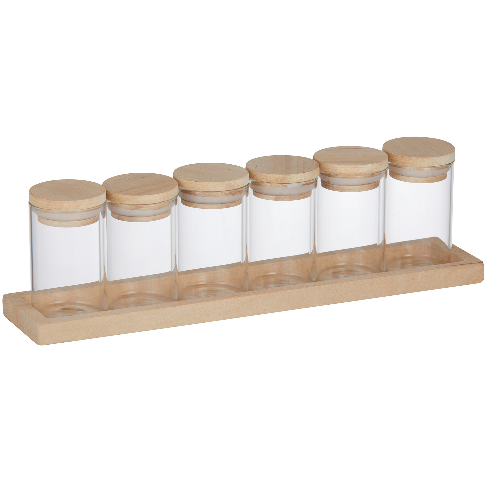 NEW 7 Piece Glass Spice Jar & Tray Set Pantry,Food Storage and