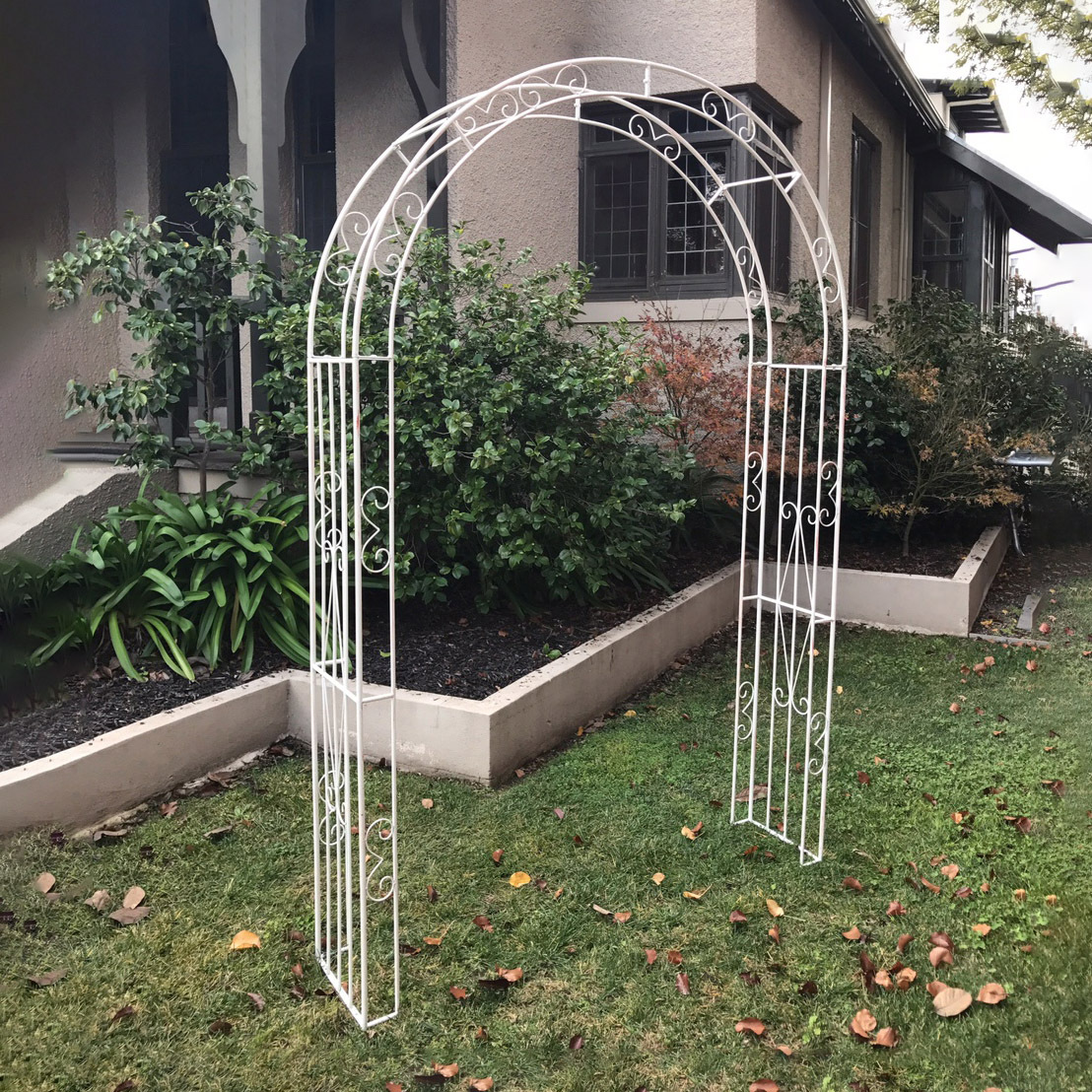 metal garden arch with bench seat