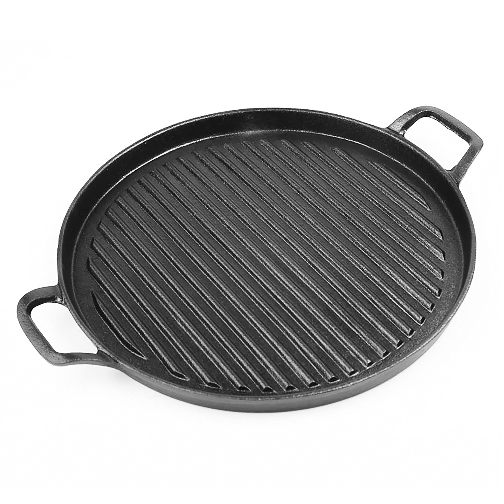 Soga Black 30cm Cast Iron Grill Pan, Round Cast Iron Grill Pan