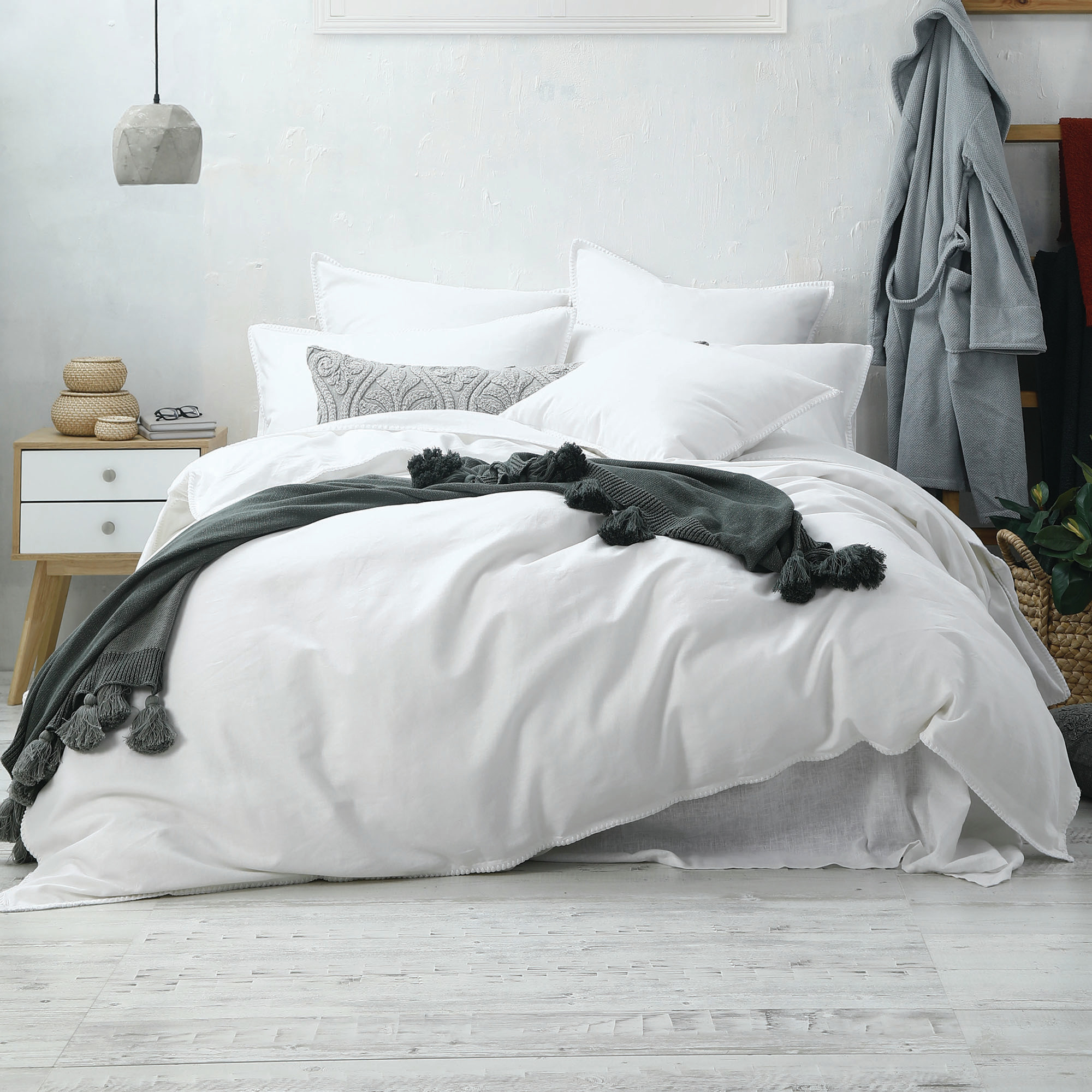 white cotton linen duvet cover