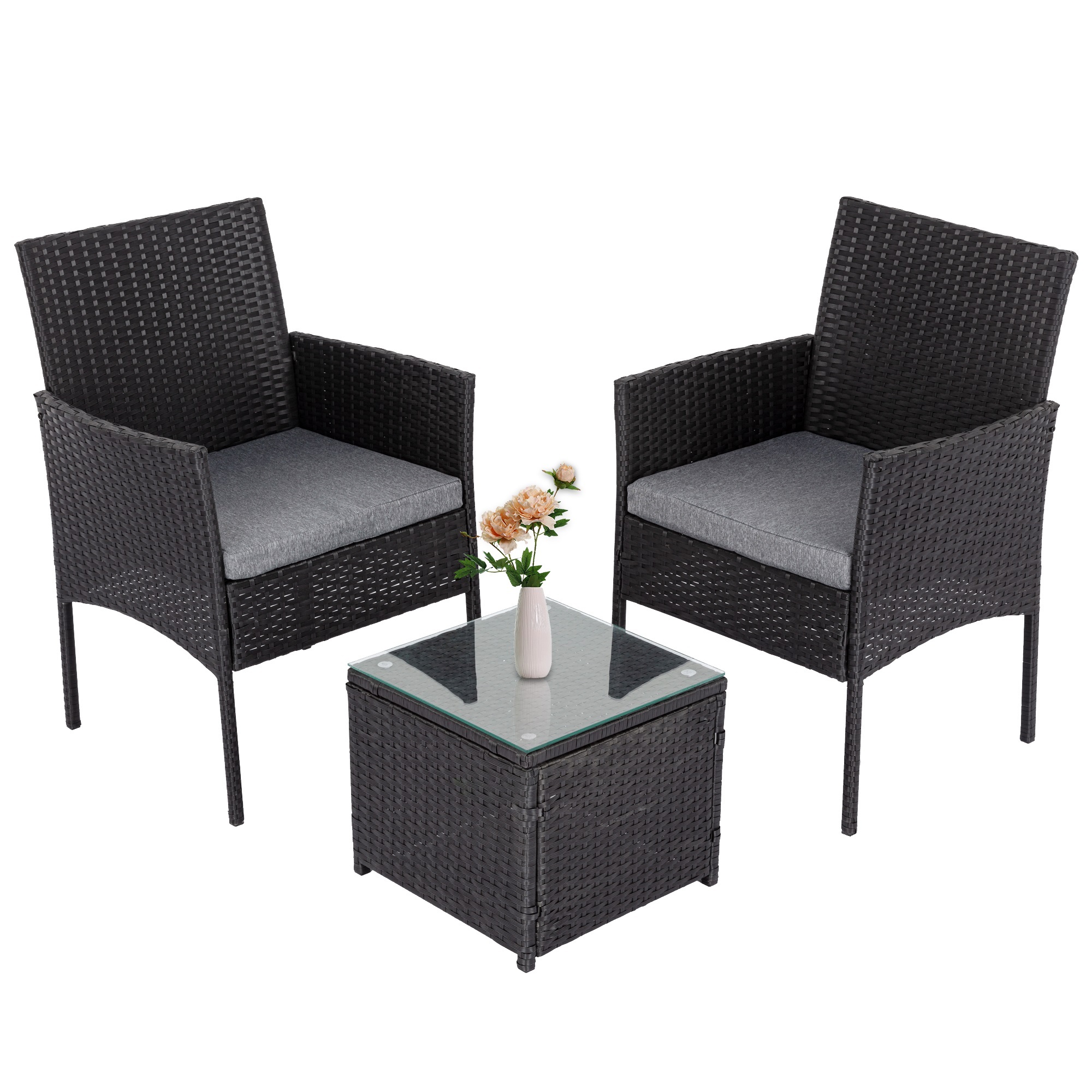 2 seater grey rattan bistro set