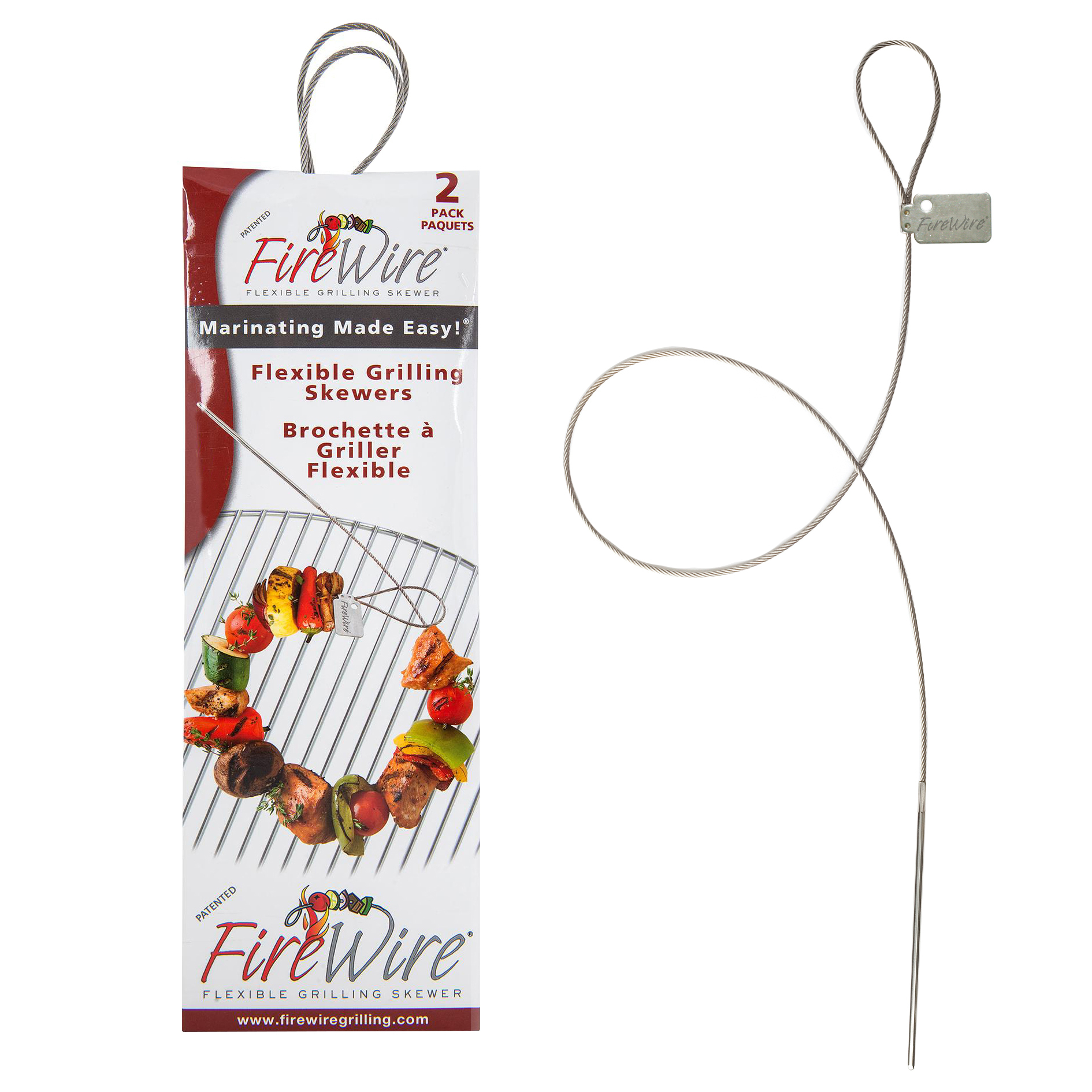 1 SET of 2 FLEXIBLE PATENTED FIRE WIRE GRILLING SKEWERS 