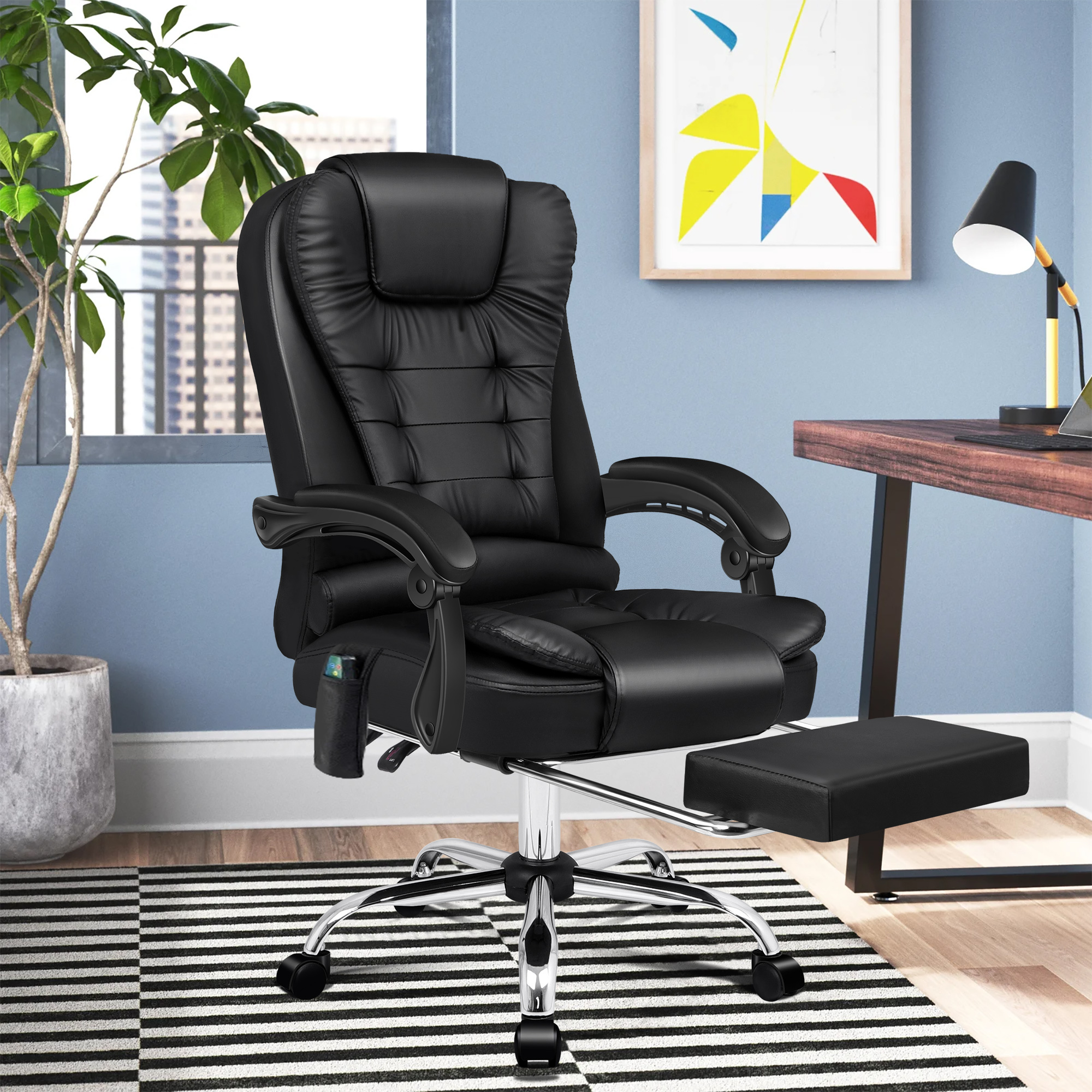 HoxtonRoom Galini PU Leather Heated Massage Office Chair | Temple & Webster