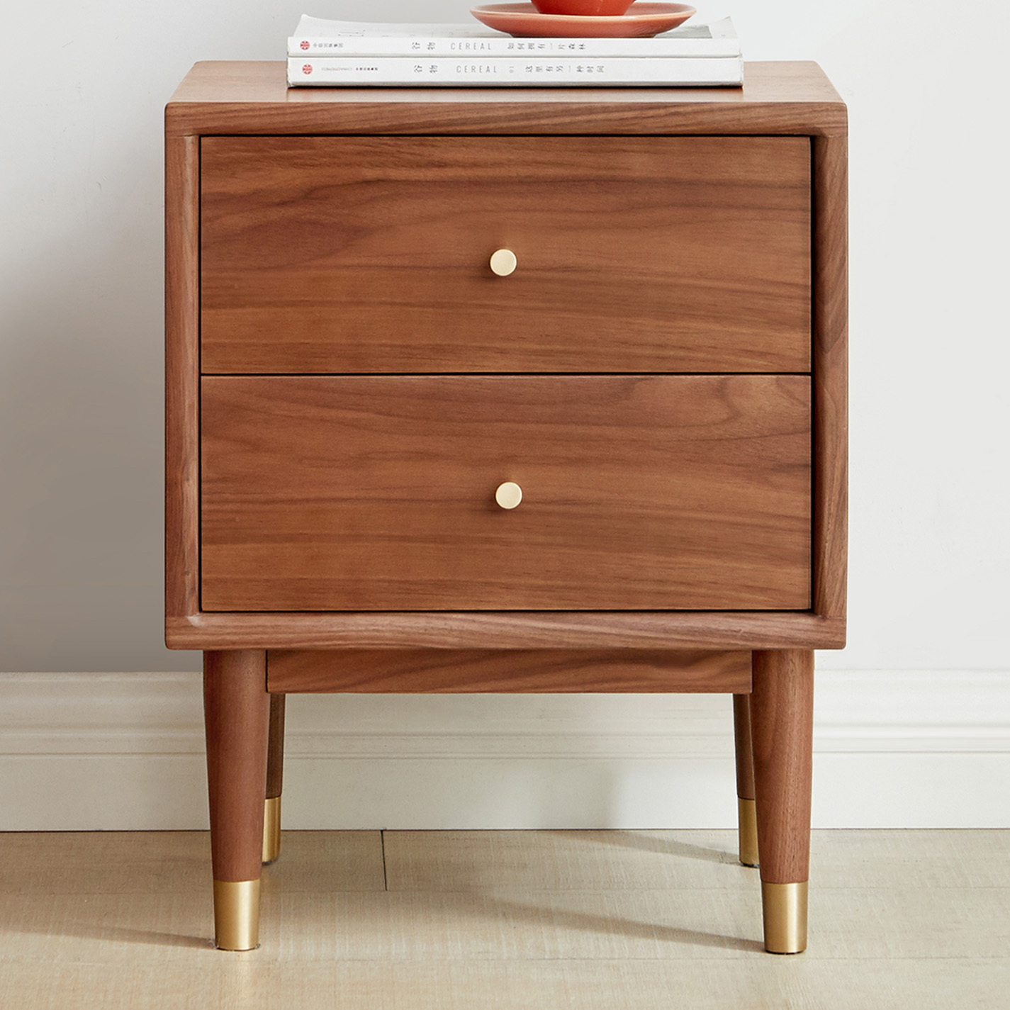 walnut wood bedside table