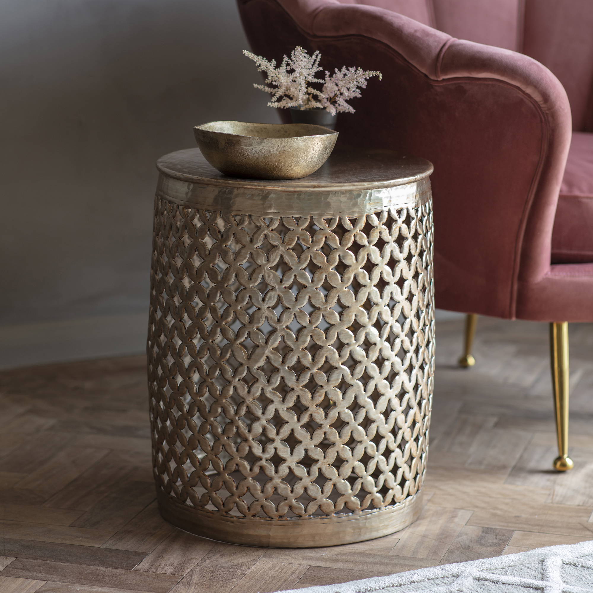 gold lattice side table