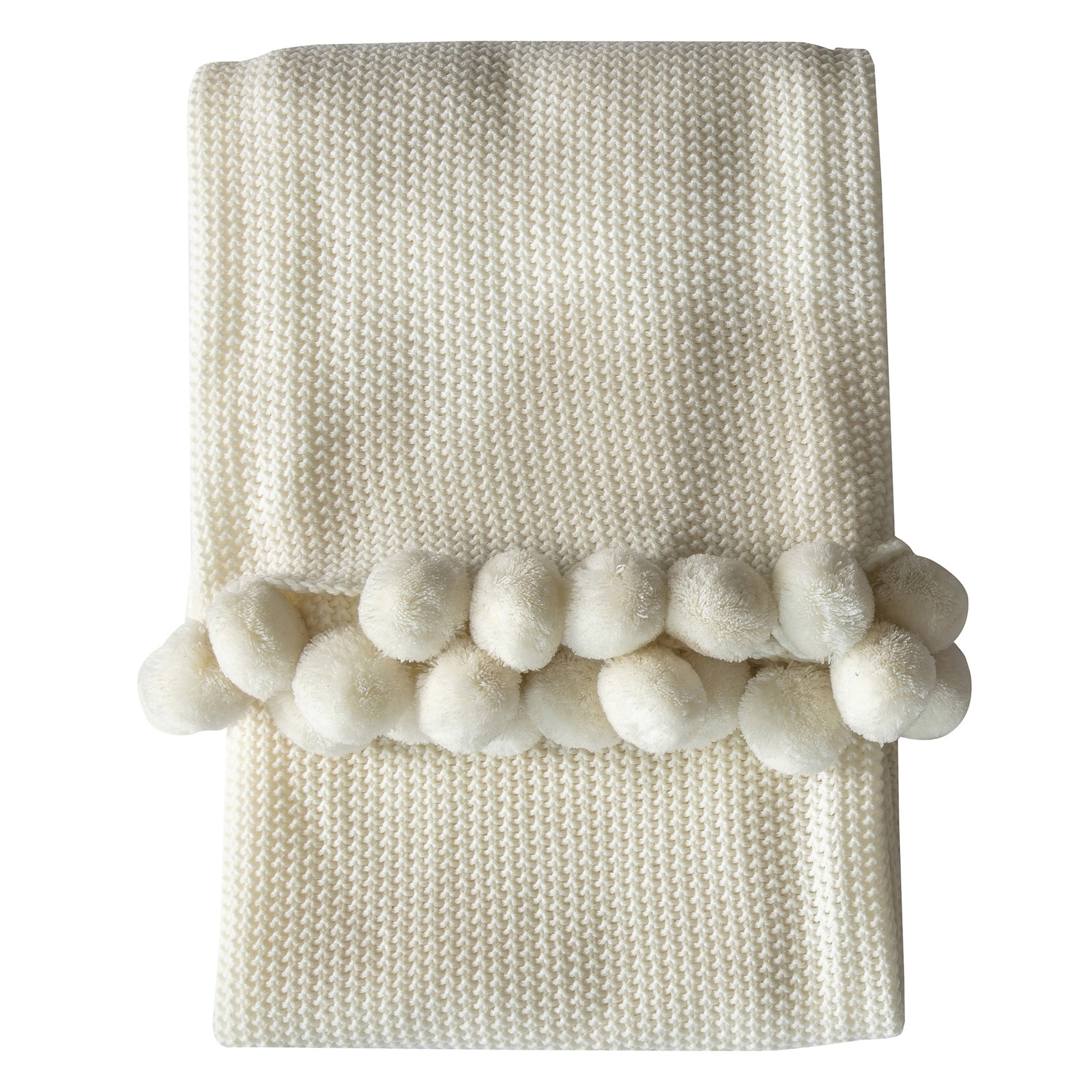 Beautiful Home Living Moss Stitched Pom Pom Throw Temple Webster