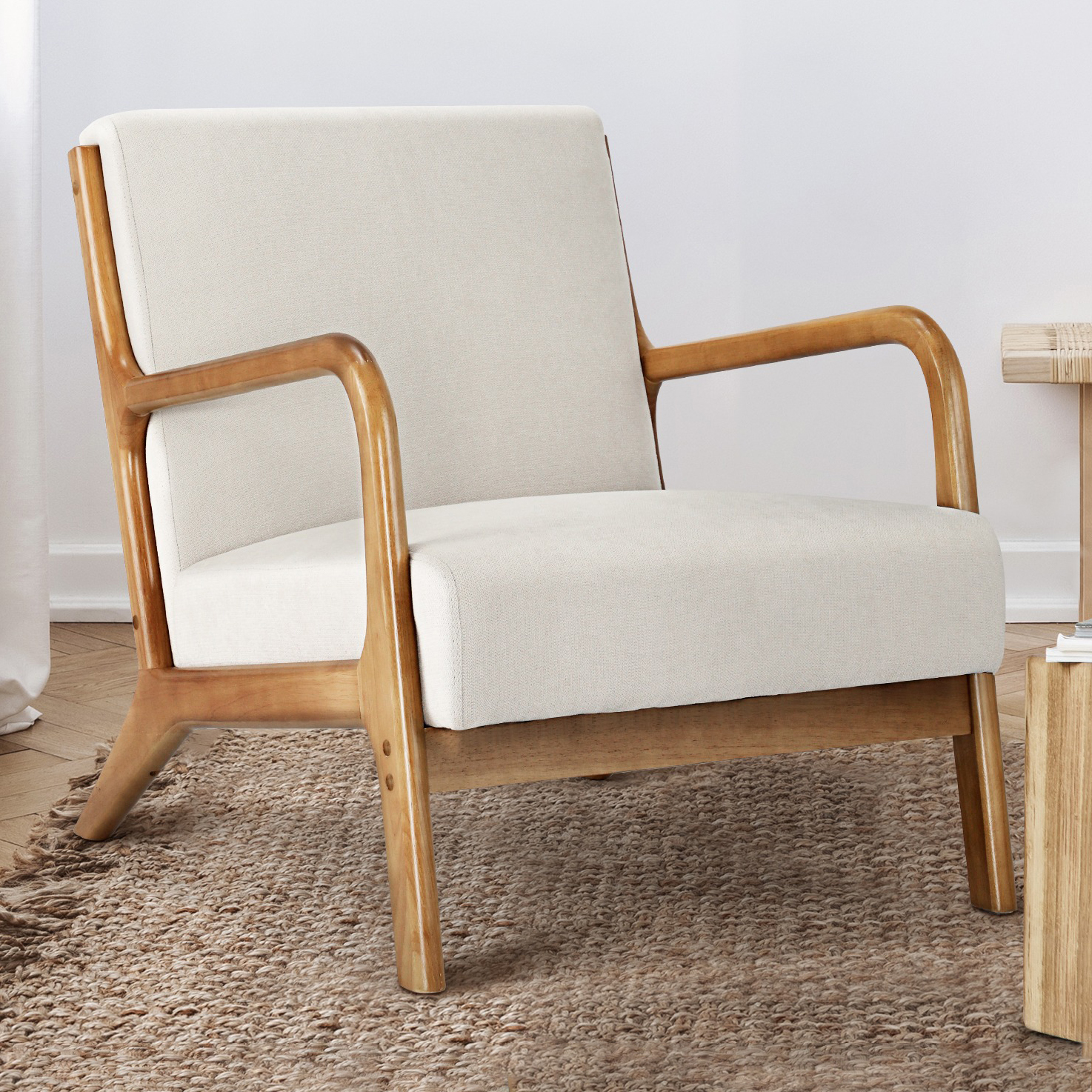 cream wooden armchair