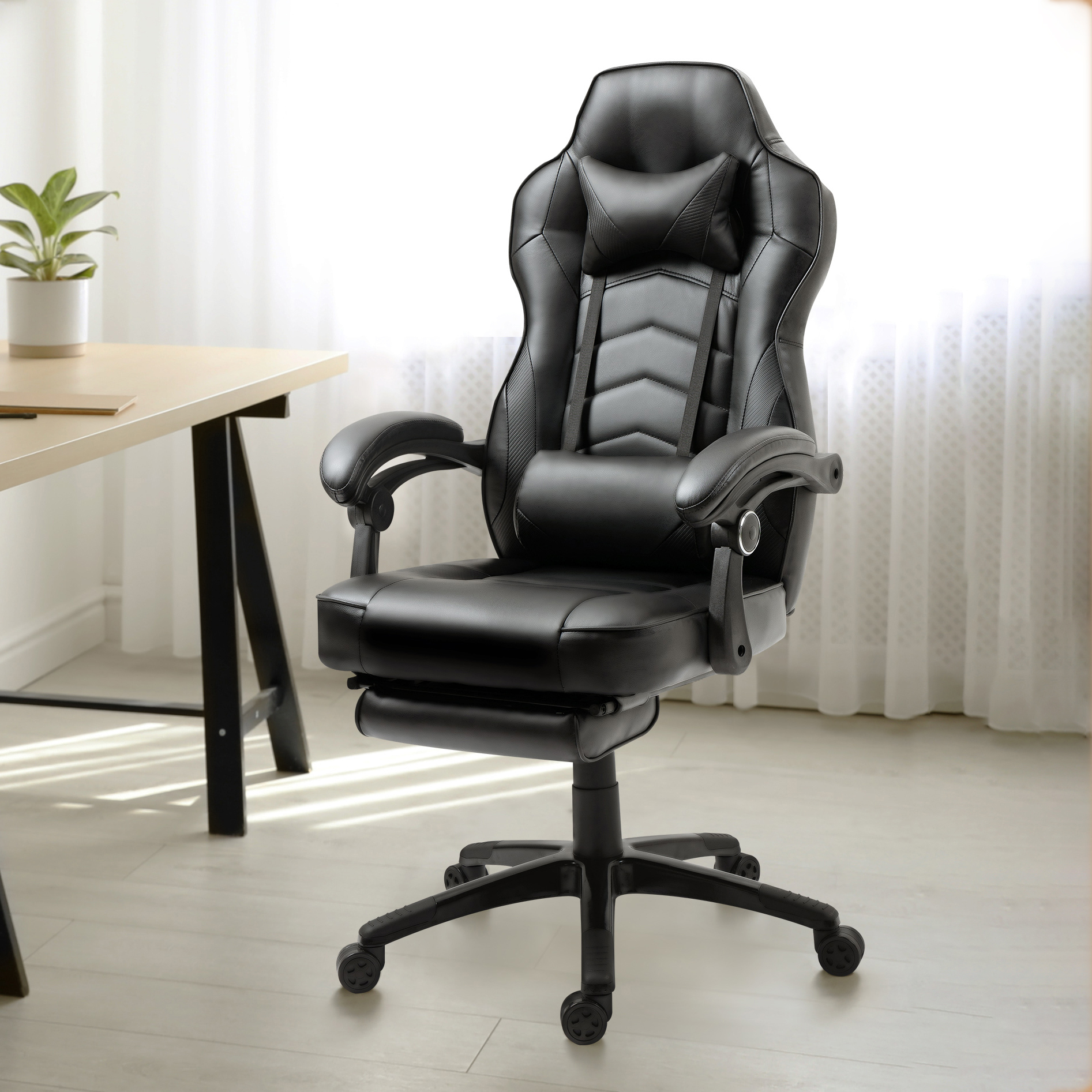 black leather gaming chair