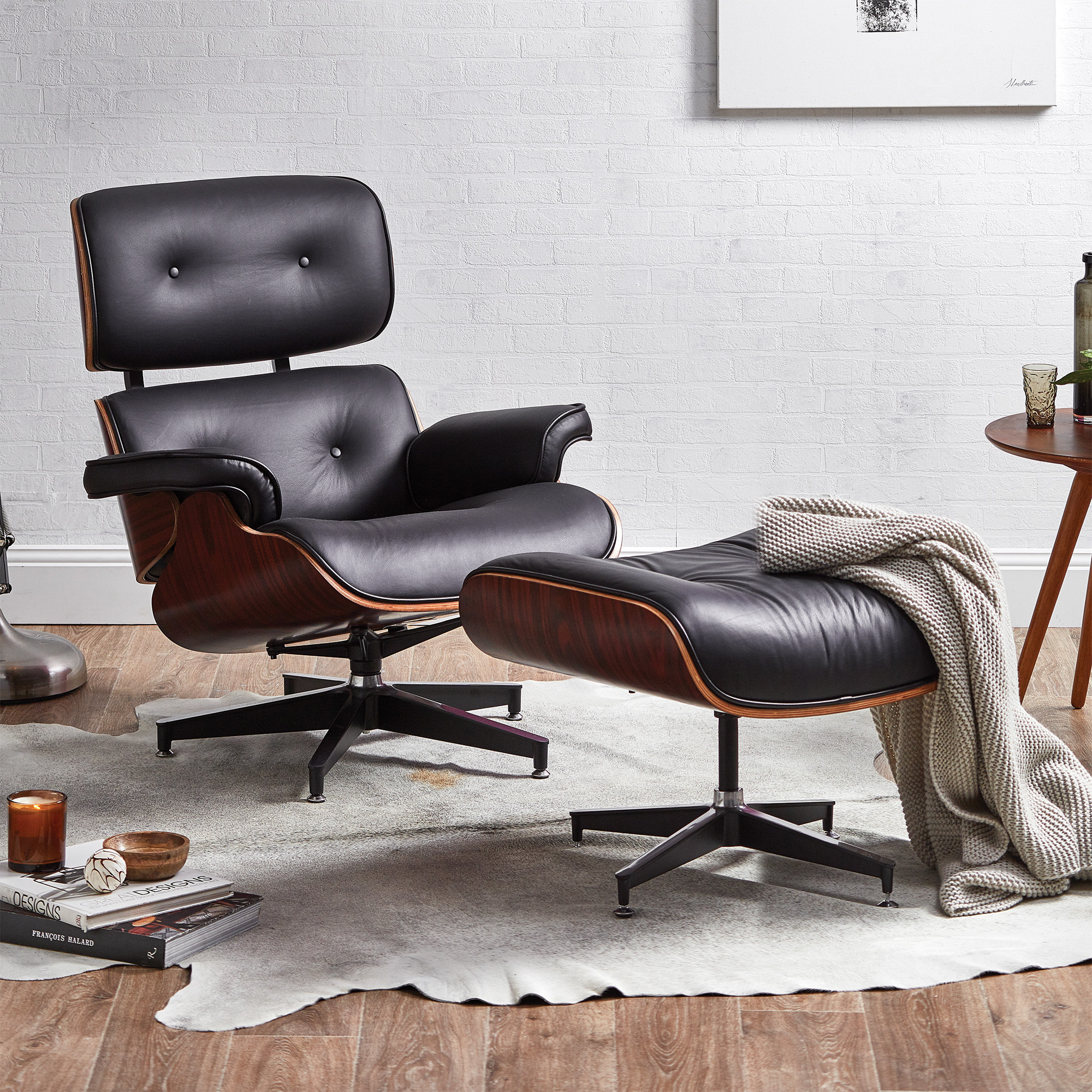Monday Damp premium Loft 23 by Temple & Webster Eames Premium Replica Leather Lounge Chair &  Ottoman
