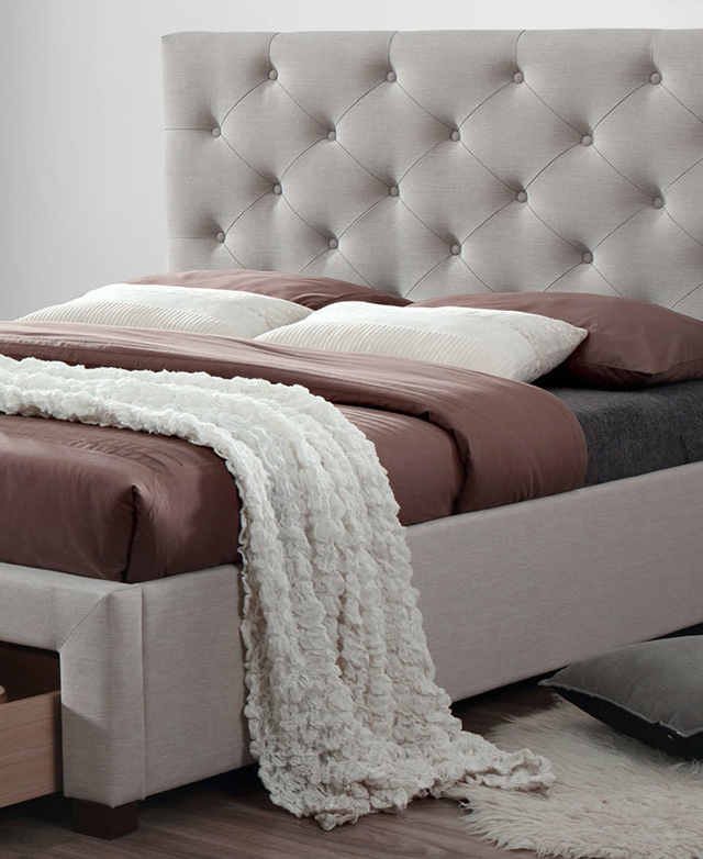 VIC Furniture Kingston Oat White Queen Bed with Storage Temple & ster