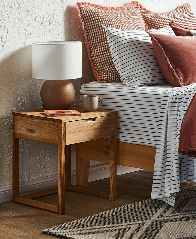 BayviewLiving Rustic Olwen Oak Wood Bedside Table Temple & Webster